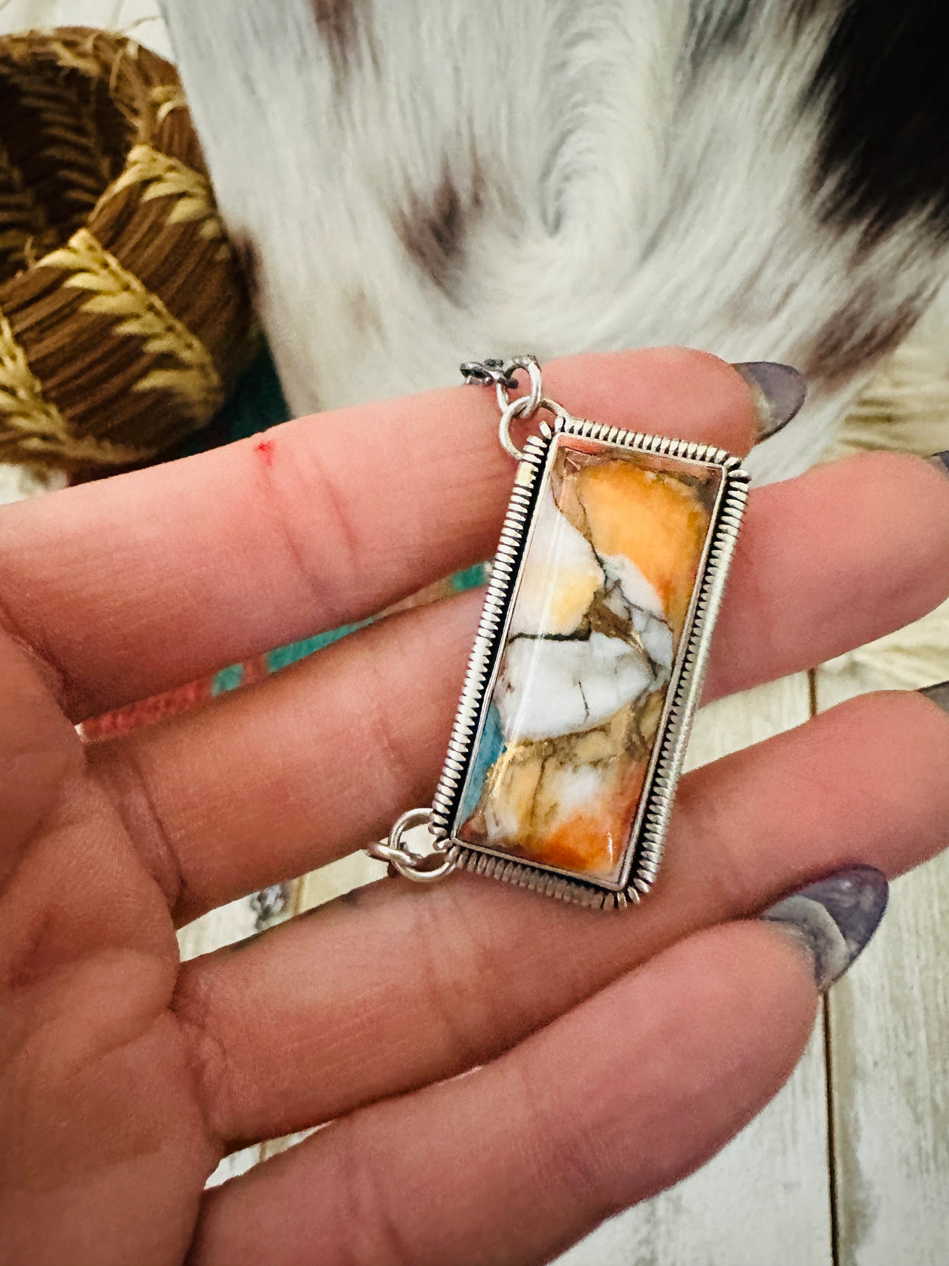 Handcrafted Spice & Sterling Silver Bar Necklace 18"