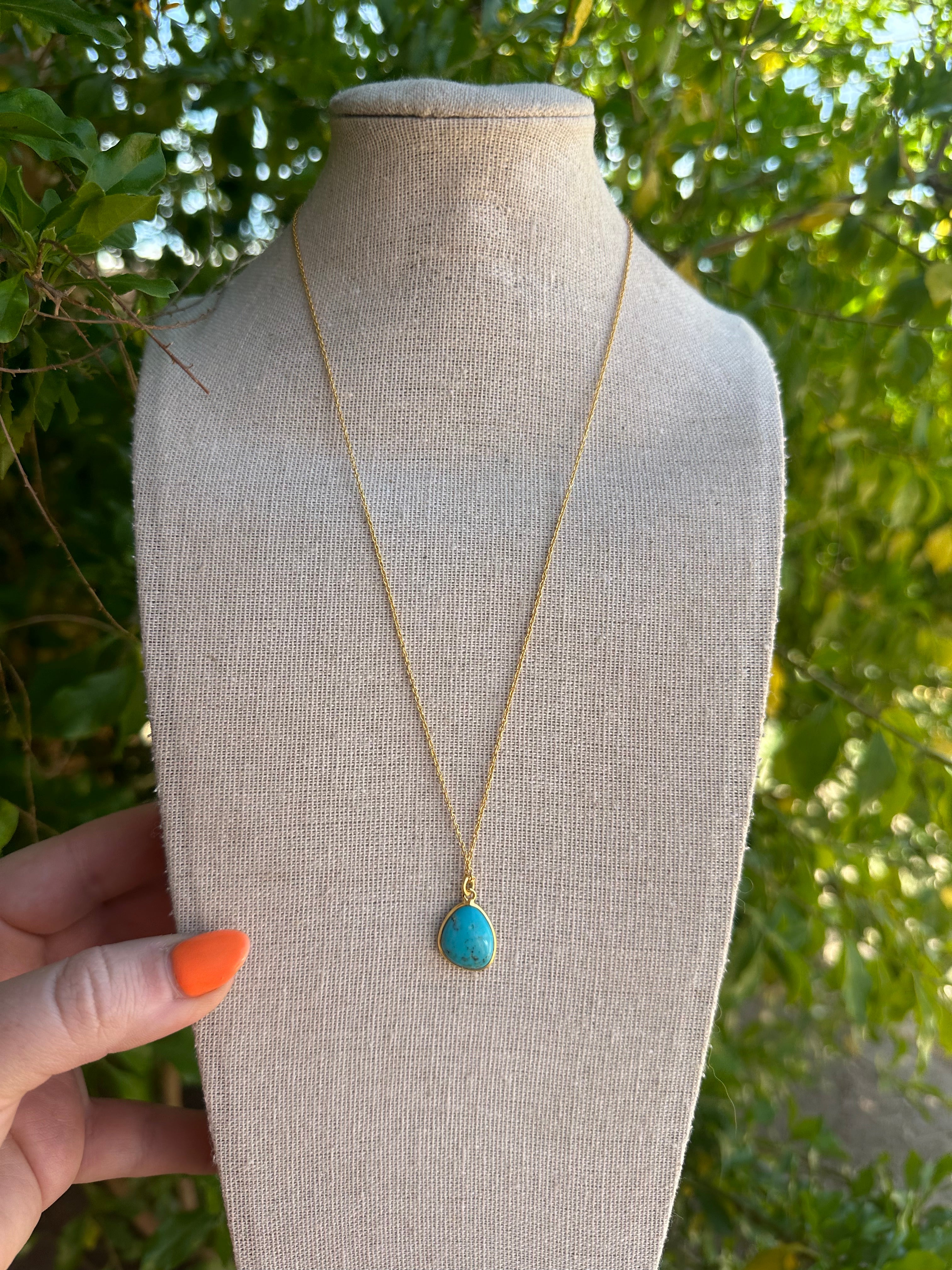 “The Golden Collection” Handmade Natural Turquoise Single Stone 14k Gold Plated Necklace