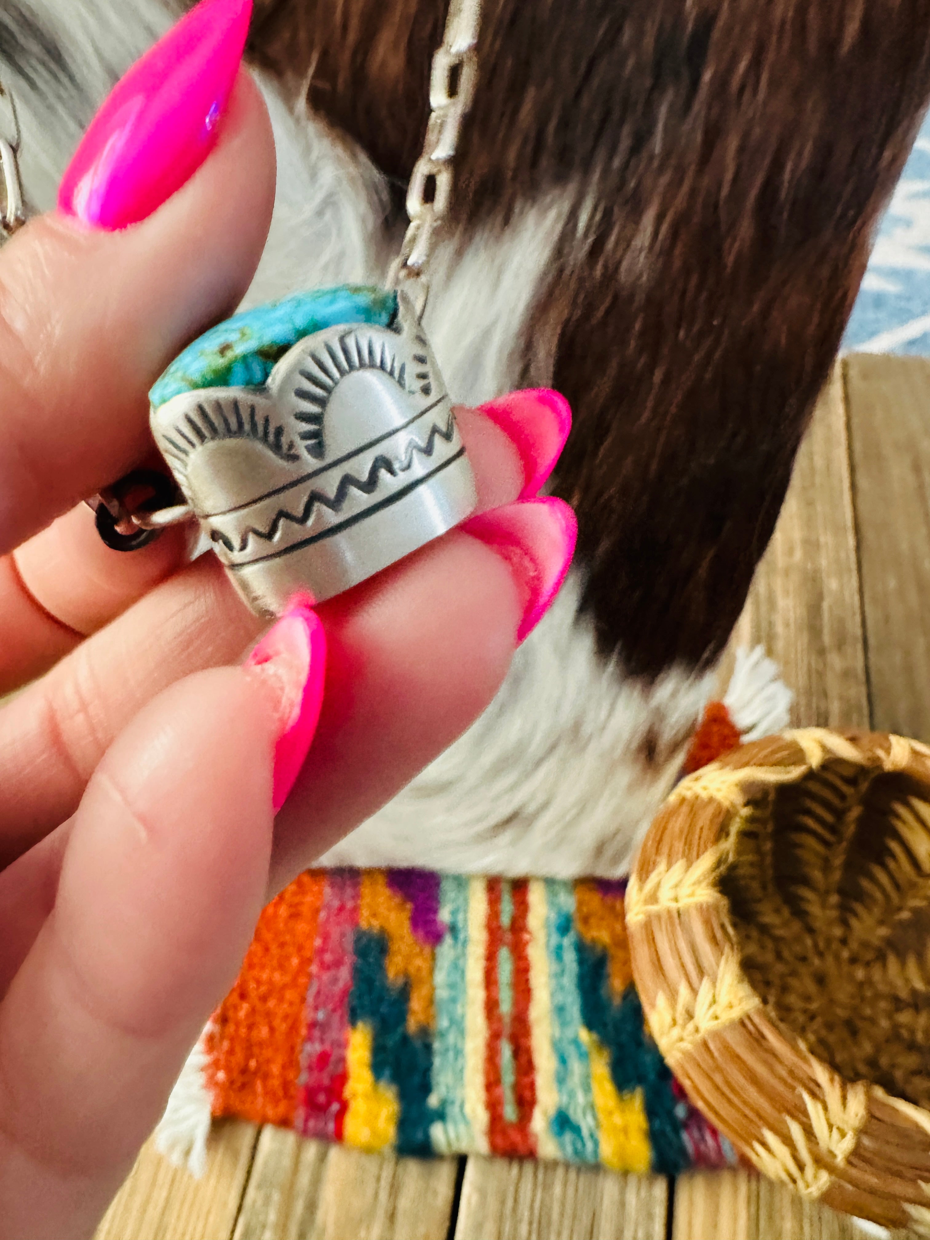 Handcrafted Kingman Web Turquoise & Sterling Silver Necklace by Randy Boyd