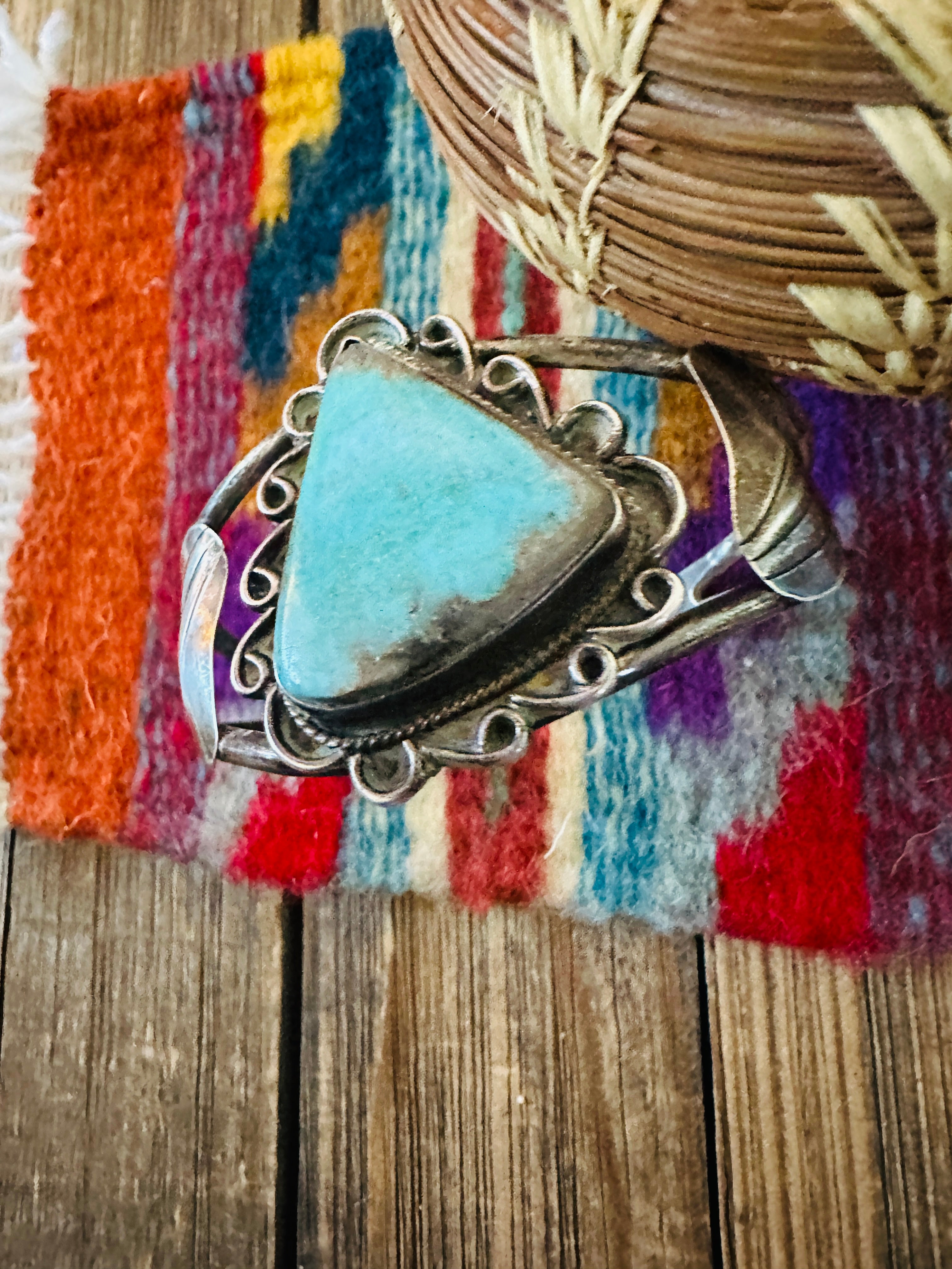 Handcrafted Old Pawn Sterling Silver & Turquoise Cuff Bracelet