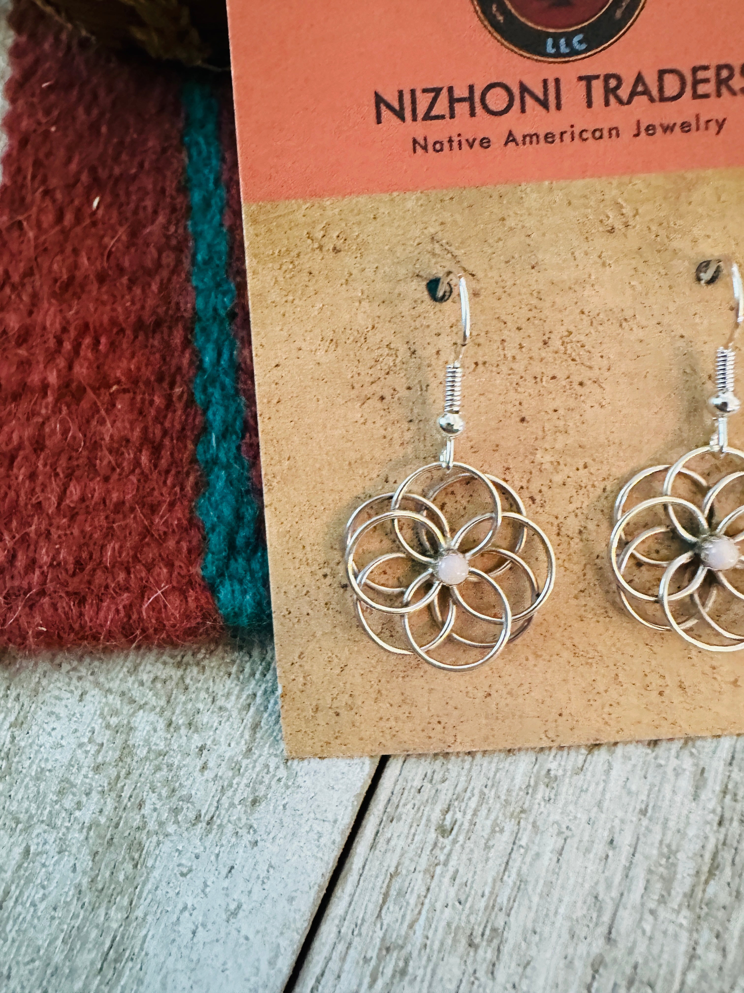 Handcrafted Queen Pink Conch & Sterling Silver Flower Dangle Earrings