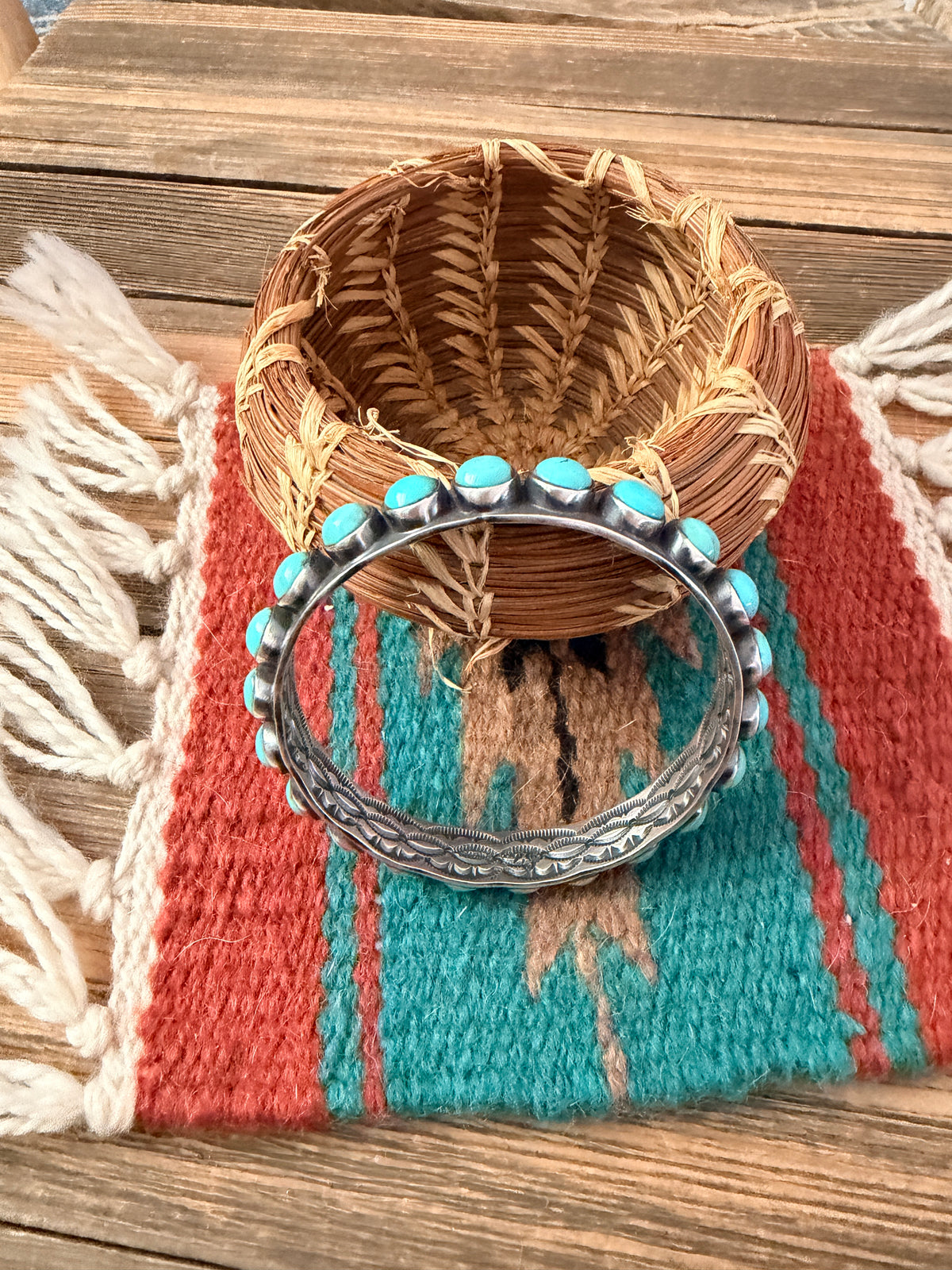 Handcrafted Turquoise & Sterling Silver Bangle Bracelet