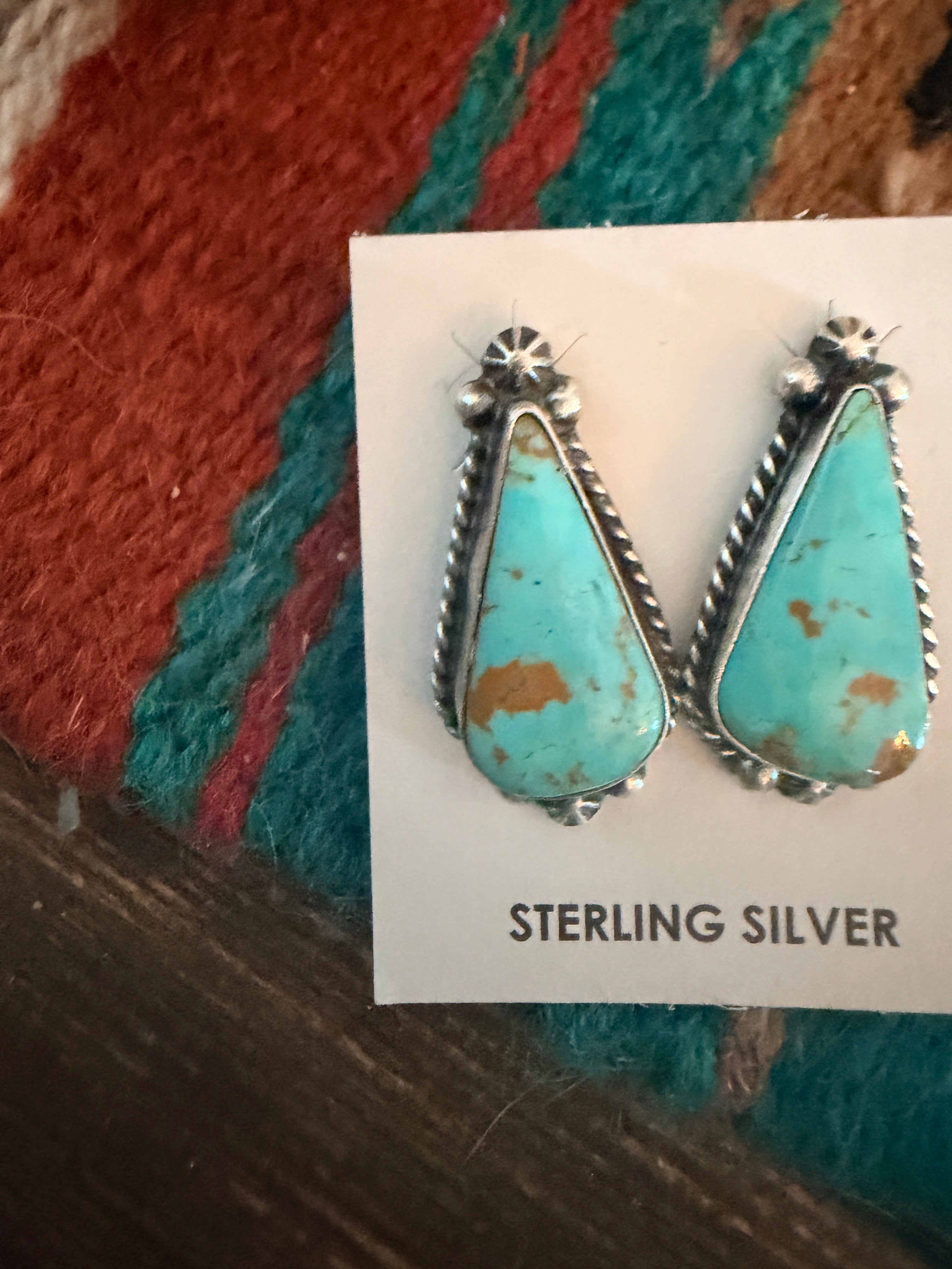 Handcrafted Turquoise & Sterling Silver Post Earrings