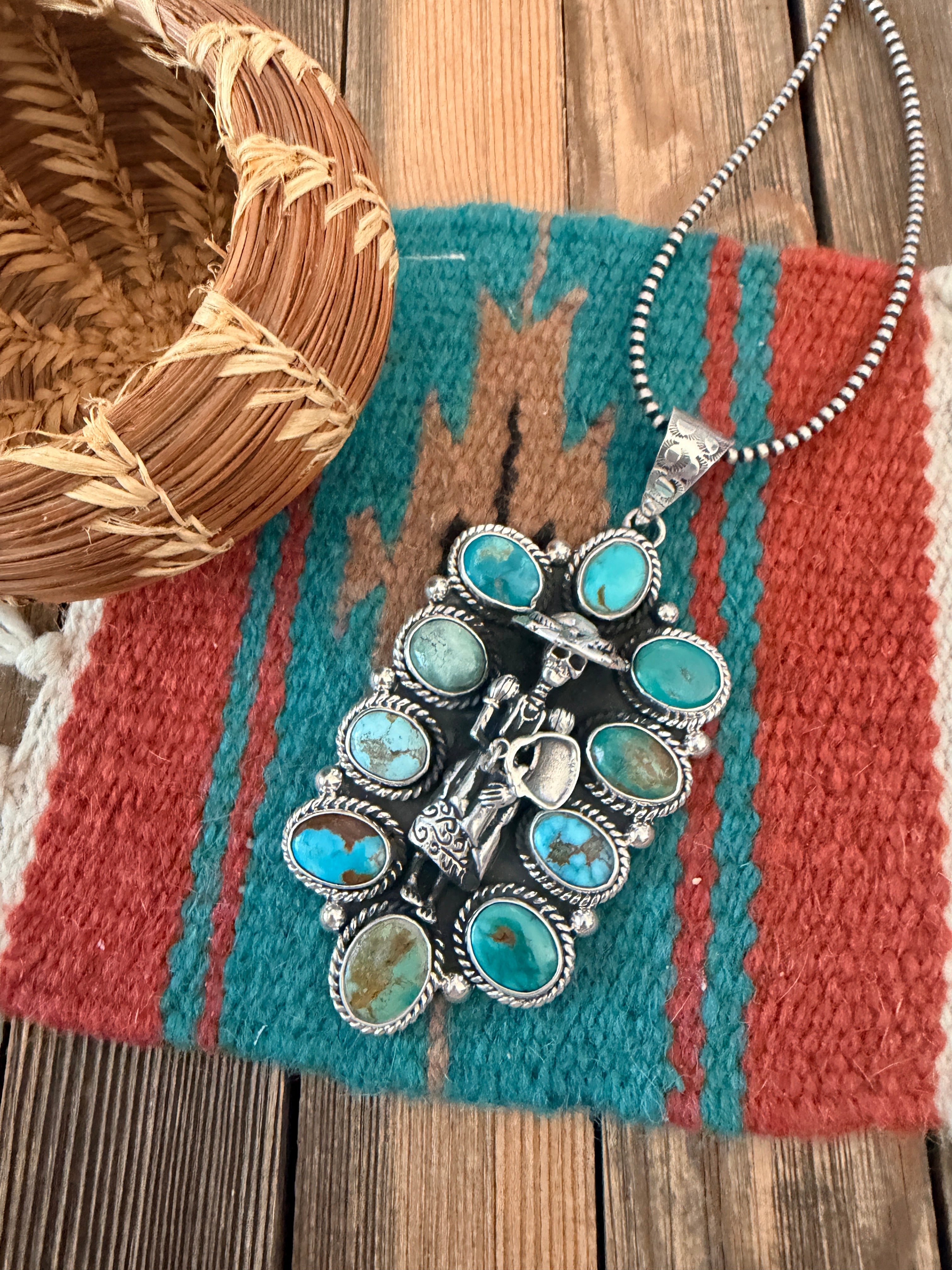 Handmade Sterling Silver & Turquoise Katrina Day of the Dead Pendant by Jesus Vega