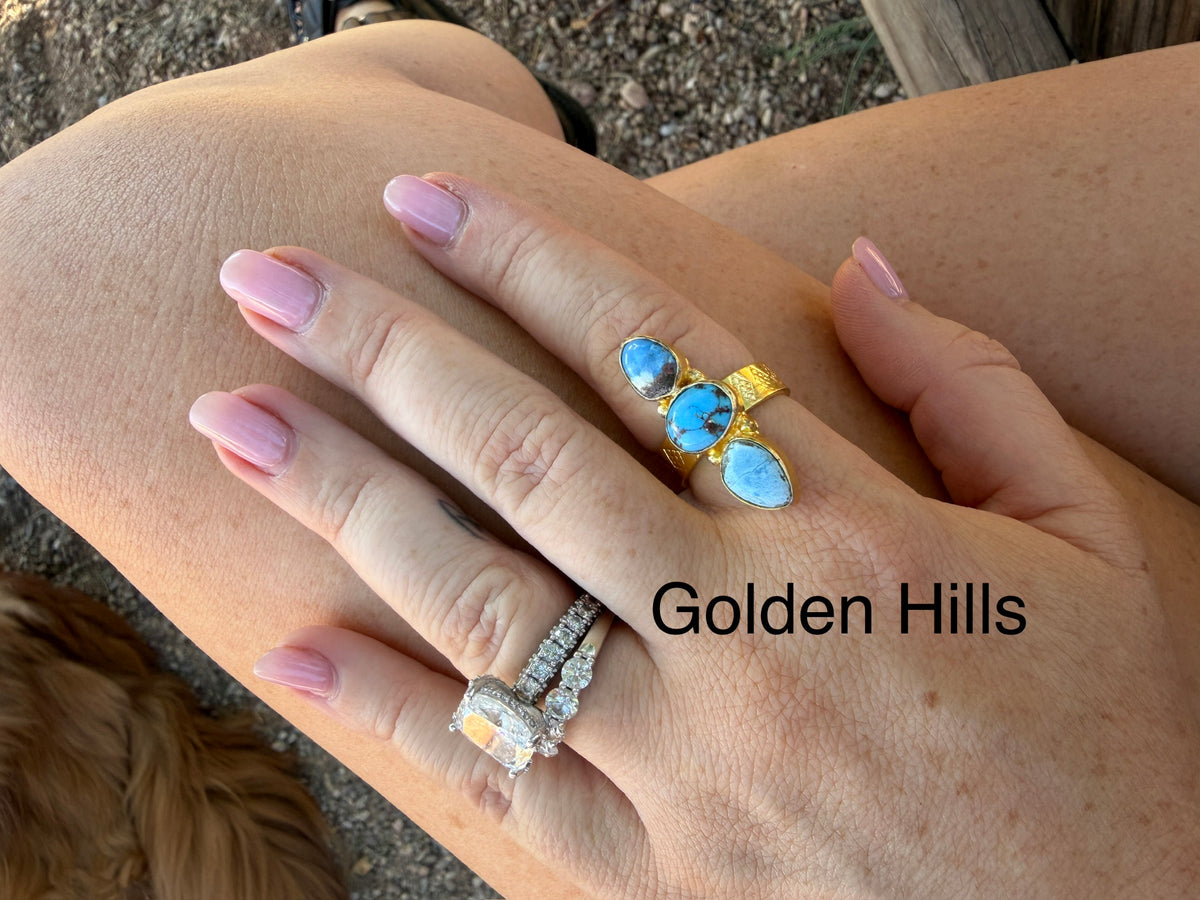 “The Golden Collection” Genuine Multi Stone Adjustable 3 Stone Ring