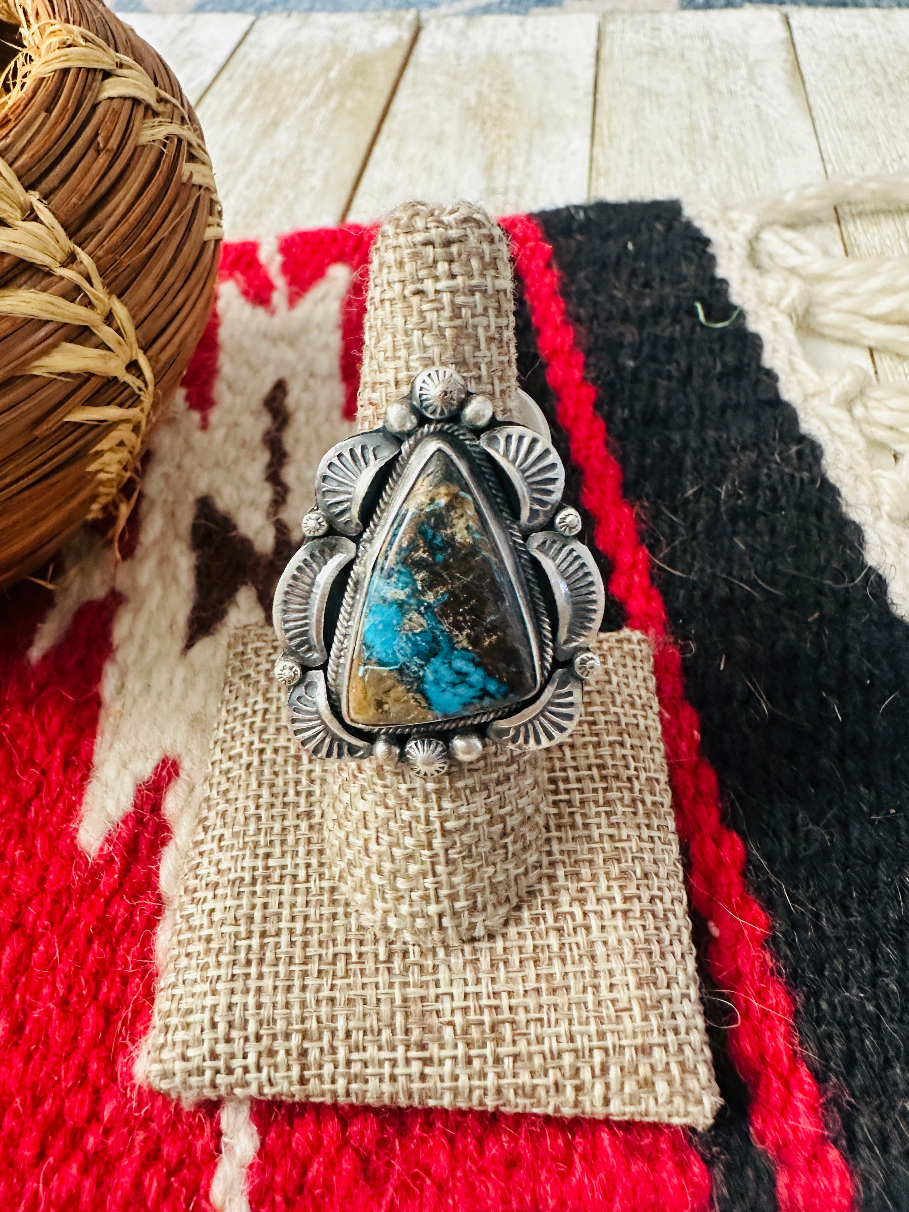 Handcrafted Ribbon Turquoise & Sterling Silver Ring Size 8 by Thomas Francisco