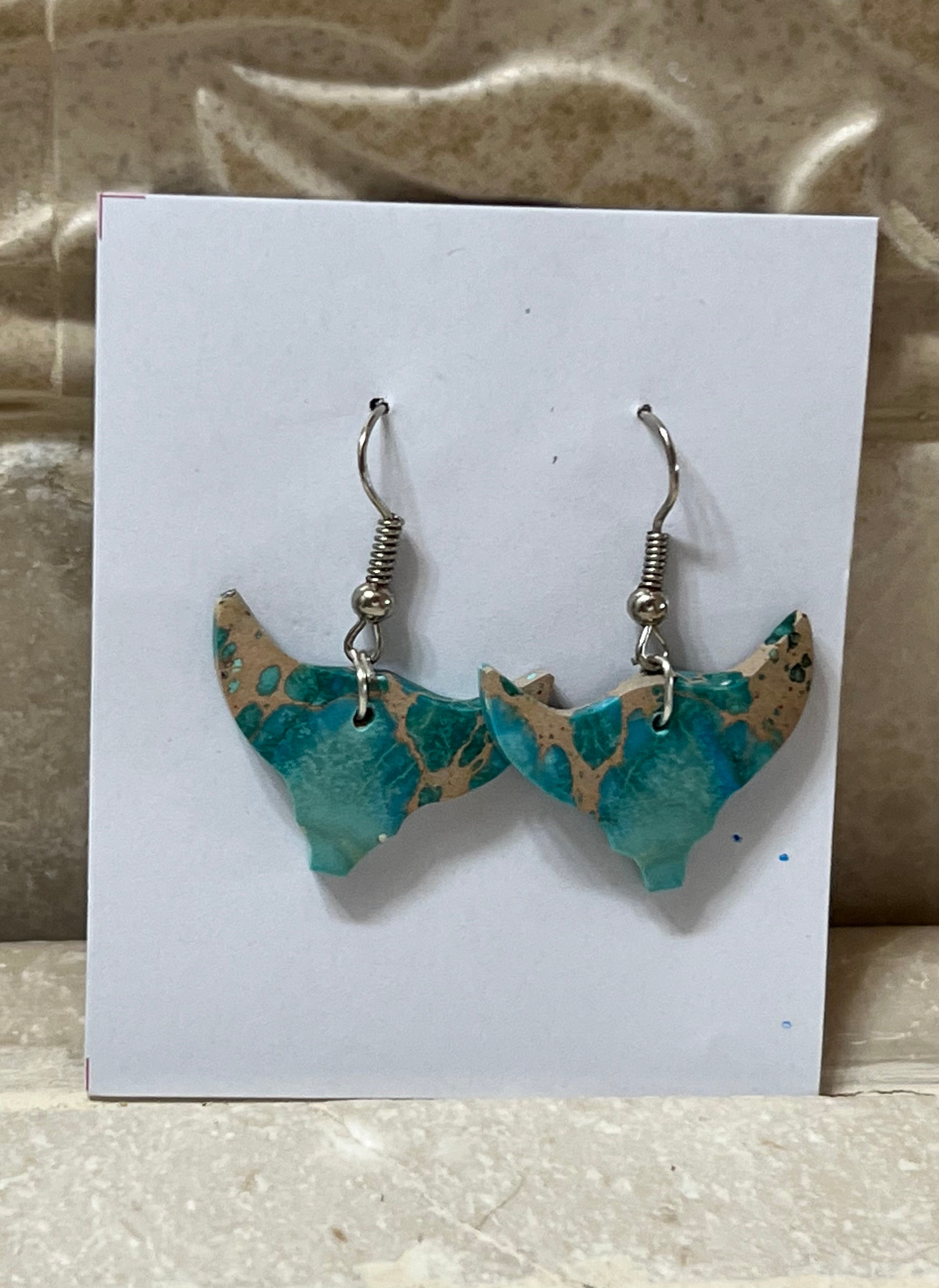 Handcrafted Blue Indigo Turquoise & Sterling Silver Bull head Slab Earrings