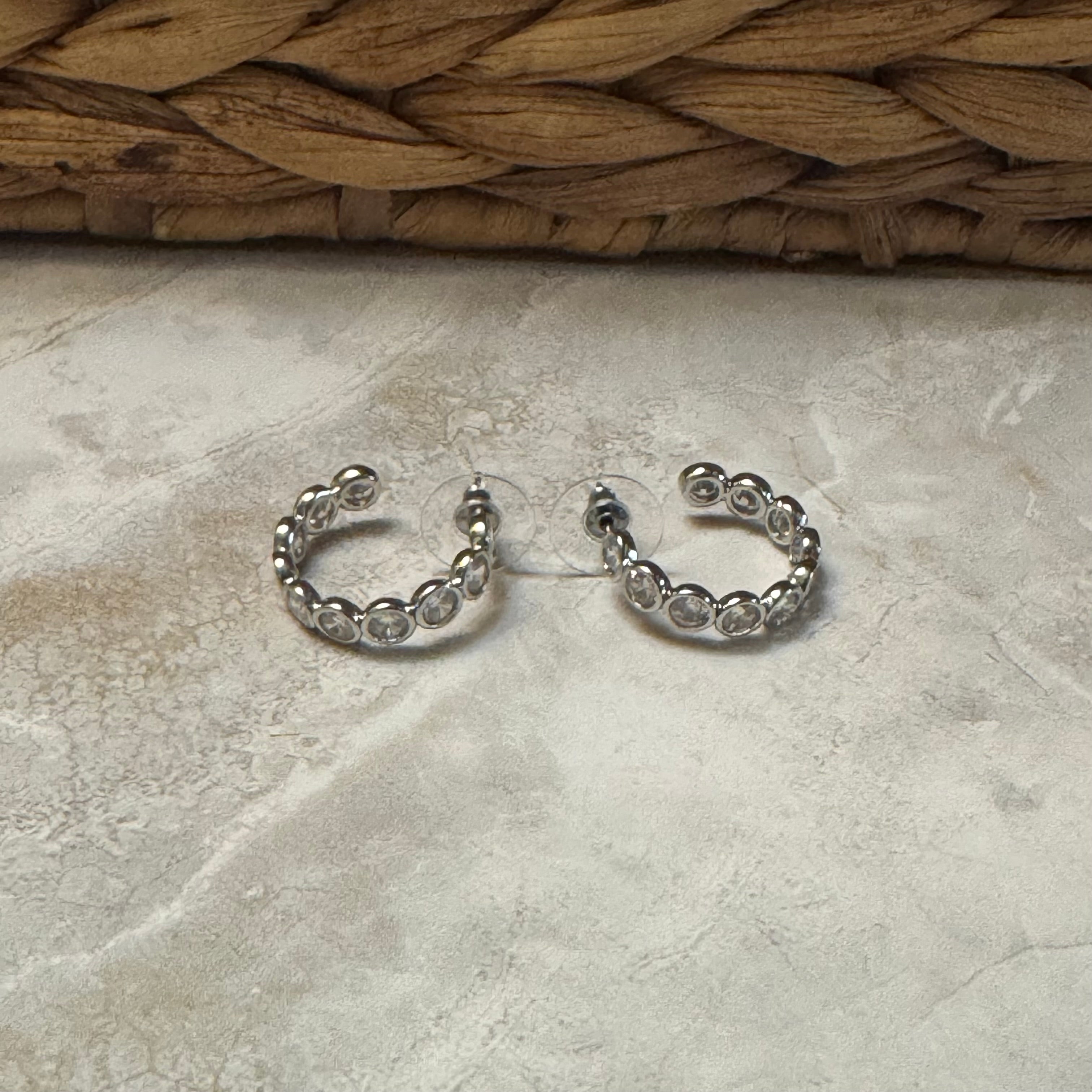 Silver Plated CZ Bezel Hoop Earrings