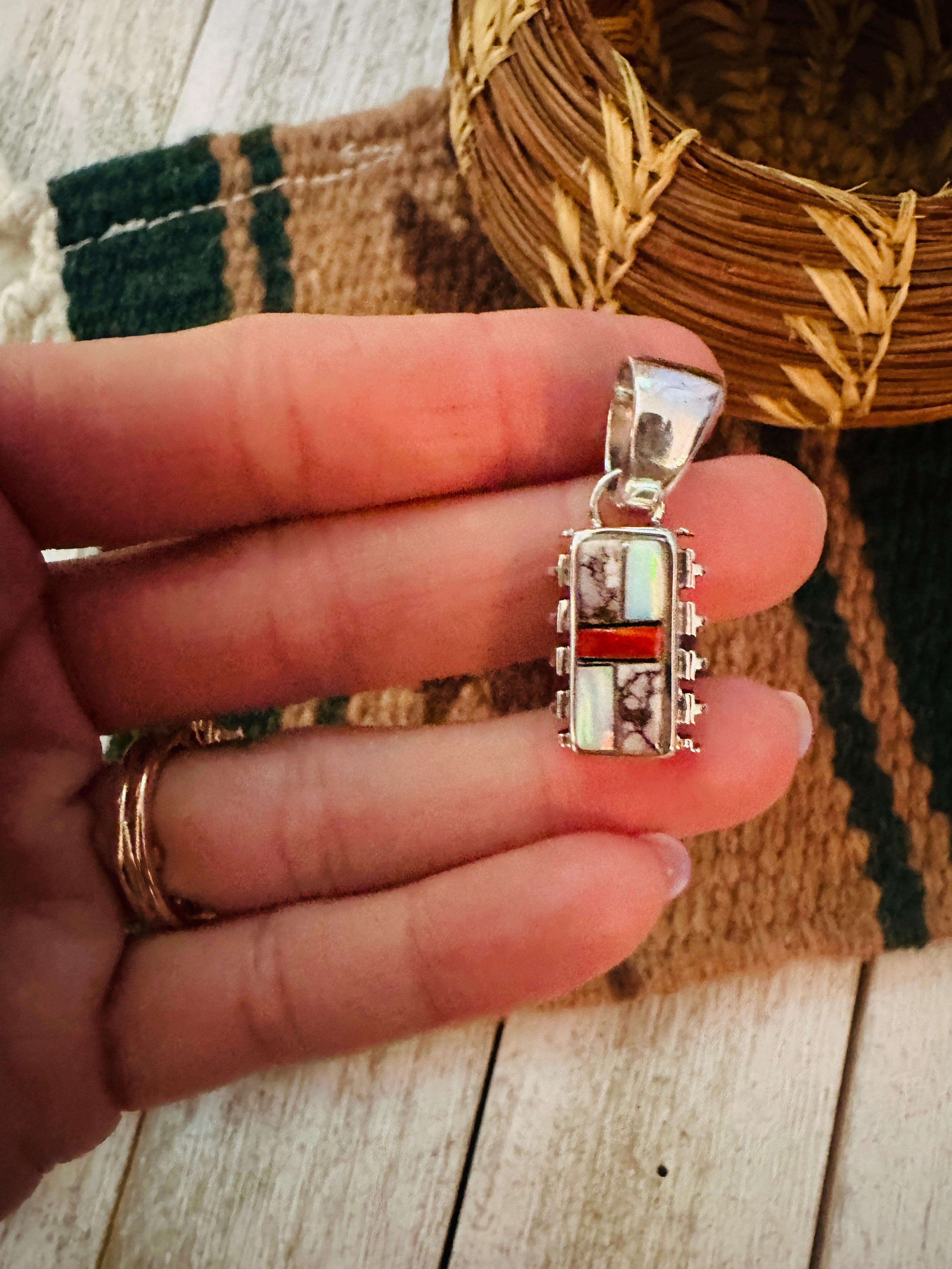 Navajo Multi Stone & Sterling Silver Inlay Pendant