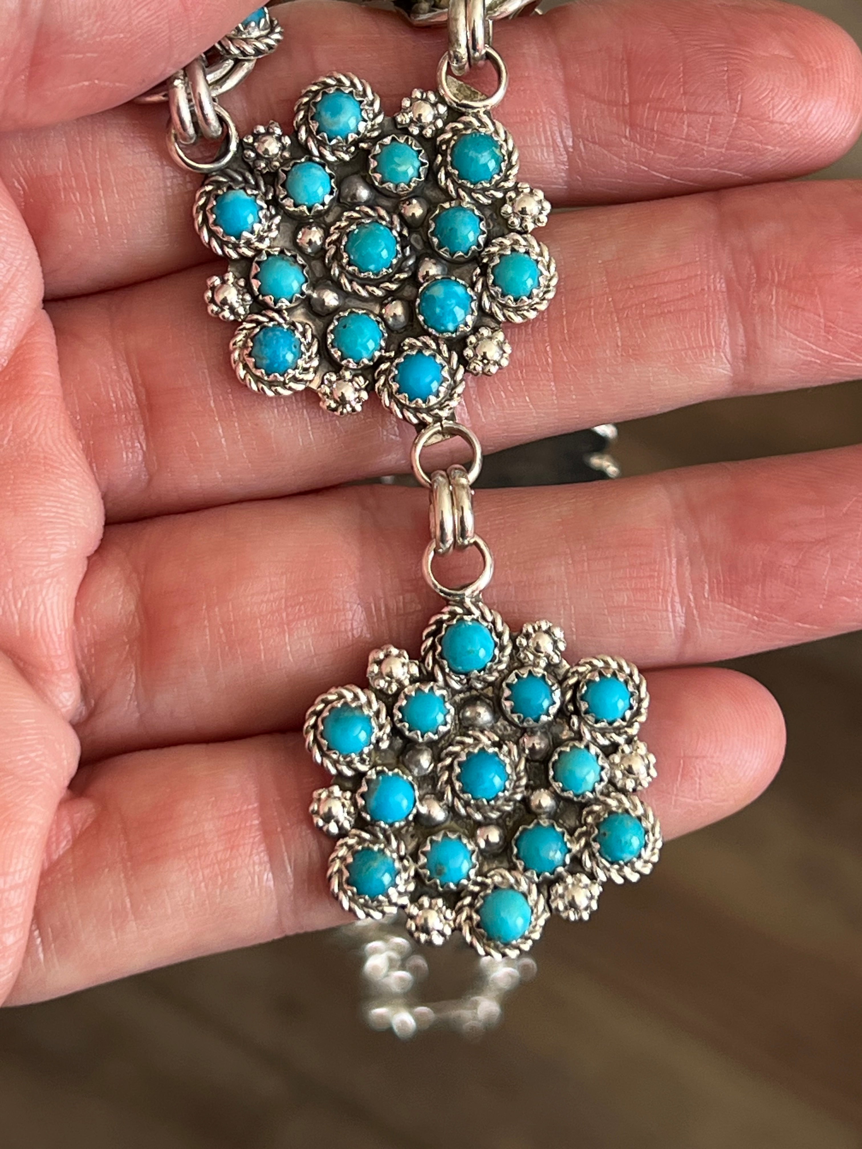 Handcrafted Sterling and Snake Eye Turquoise Link and Cluster Necklace by Dillon Cheama