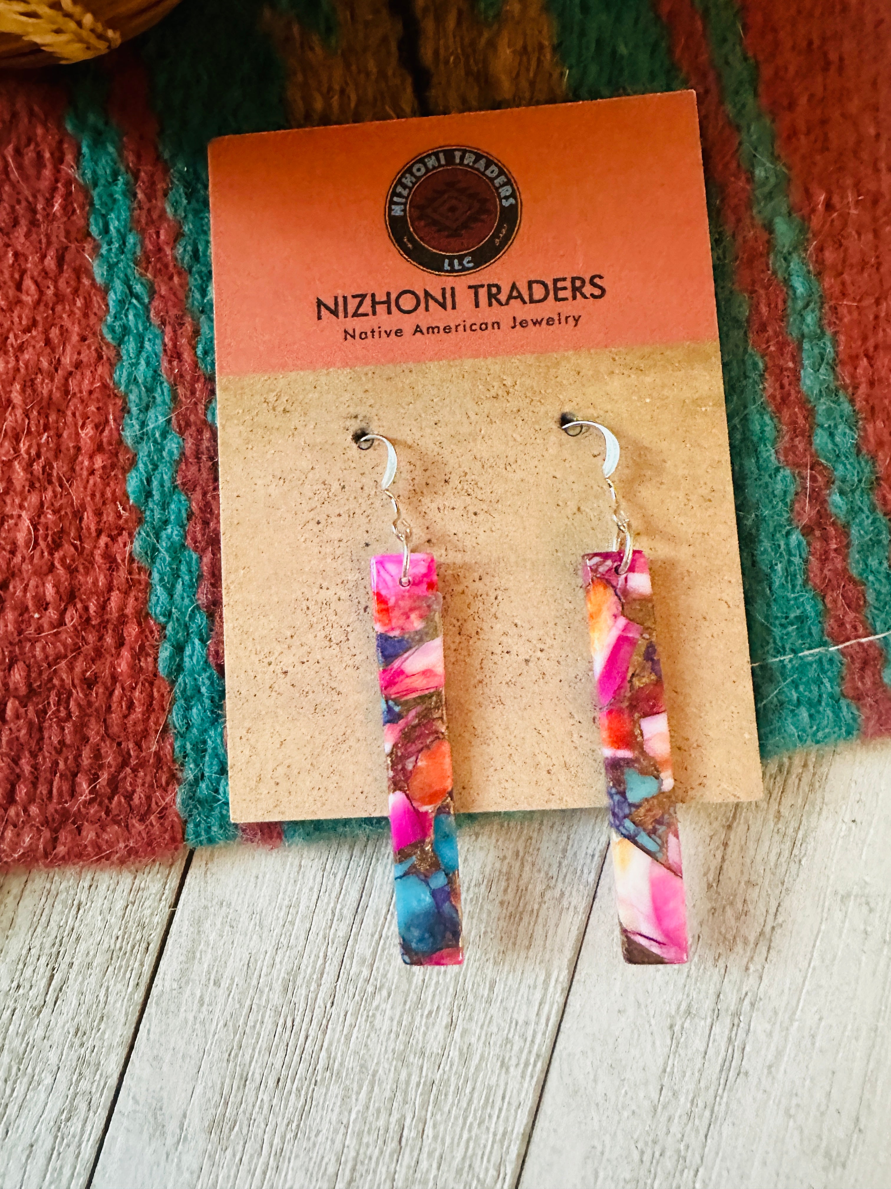 Navajo Sterling Silver & Pink Dream Mojave Slab Dangle Earrings