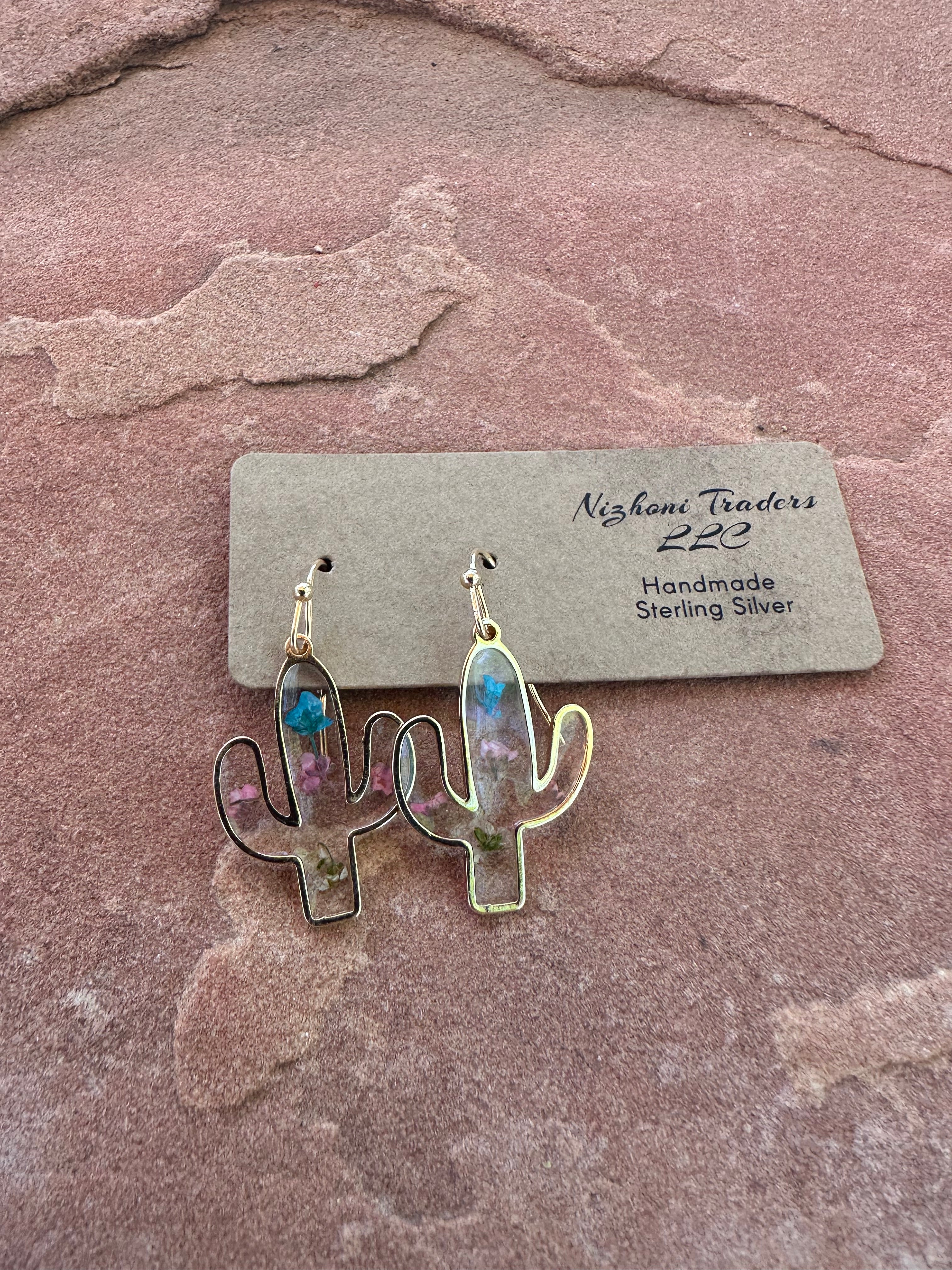 “The Golden Collection” Vintage Dried Flower Cactus Handmade 14k Gold Vermeil Earrings