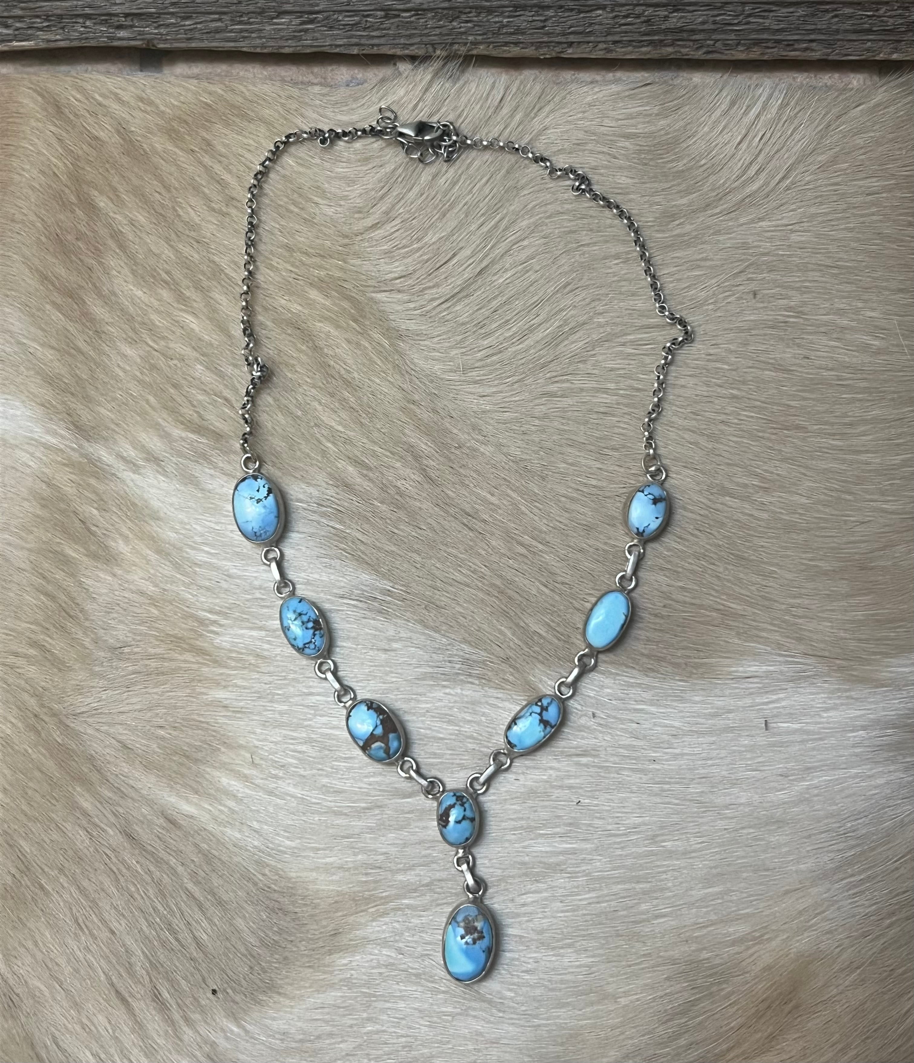 Handmade Golden Hills Turquoise & Sterling Silver Drop Necklace