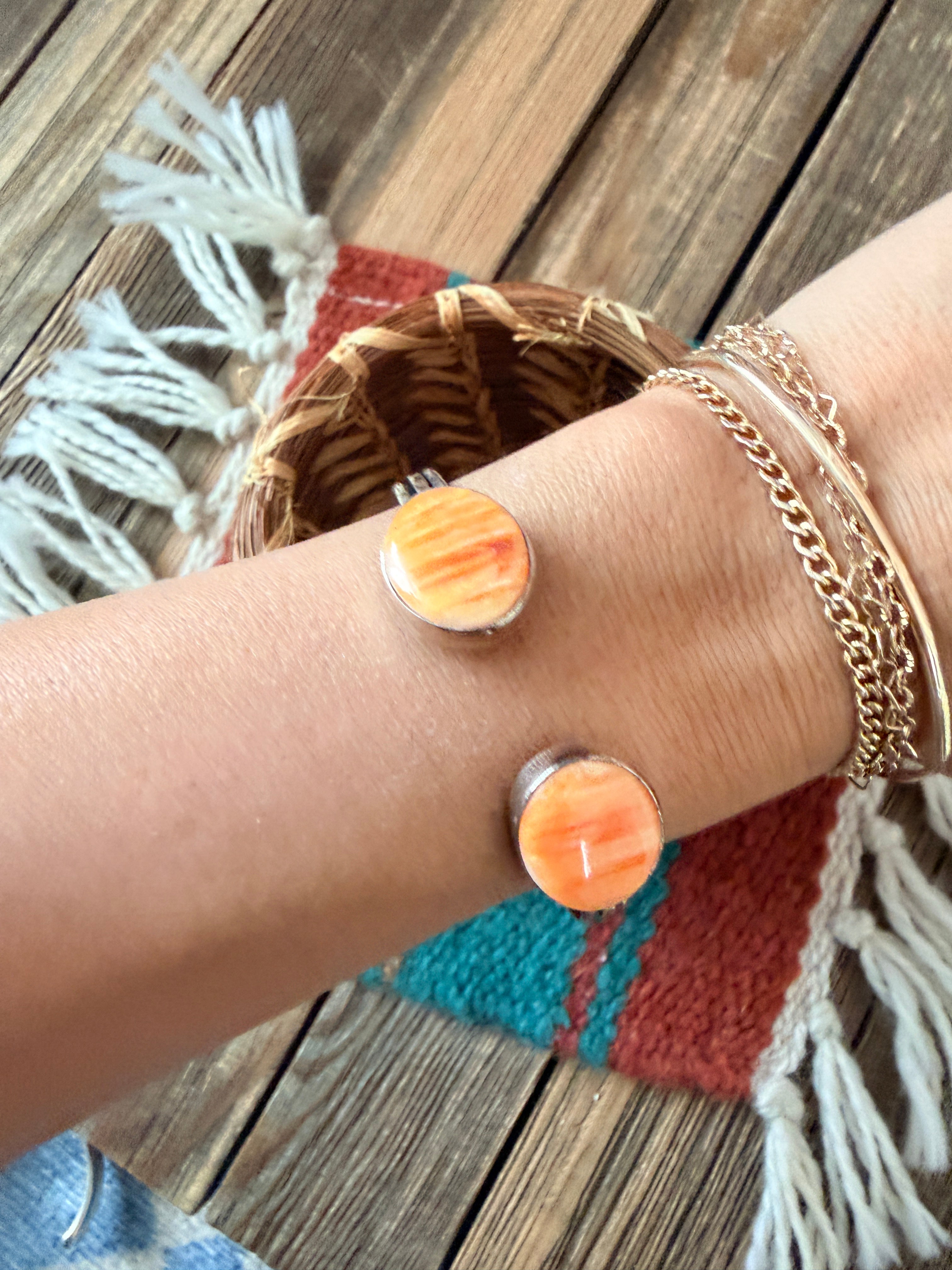 Handcrafted Orange Spiny & Sterling Silver Floating Cuff Bracelet