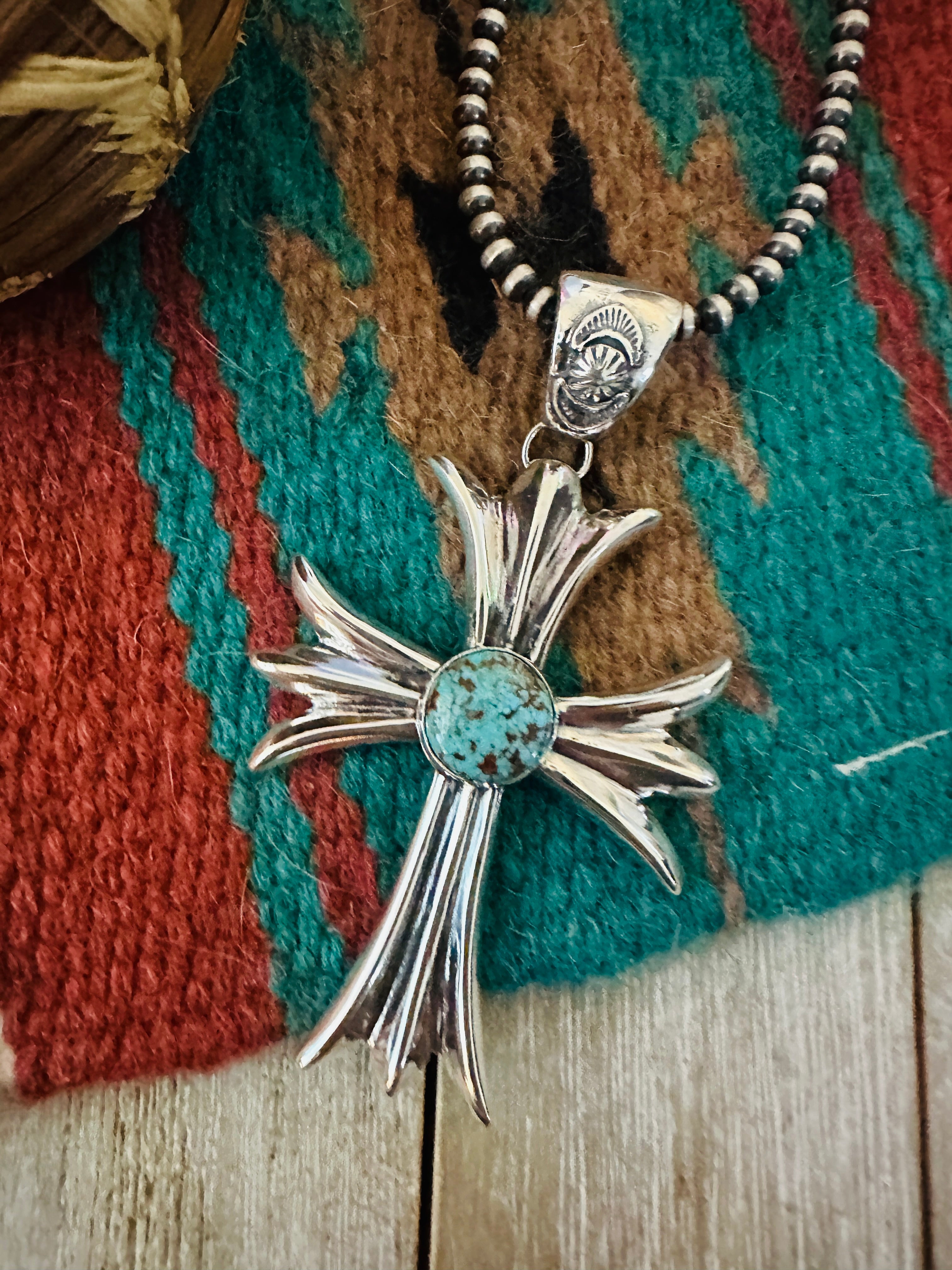 Handcrafted Sterling Silver & Turquoise Cross Pendant