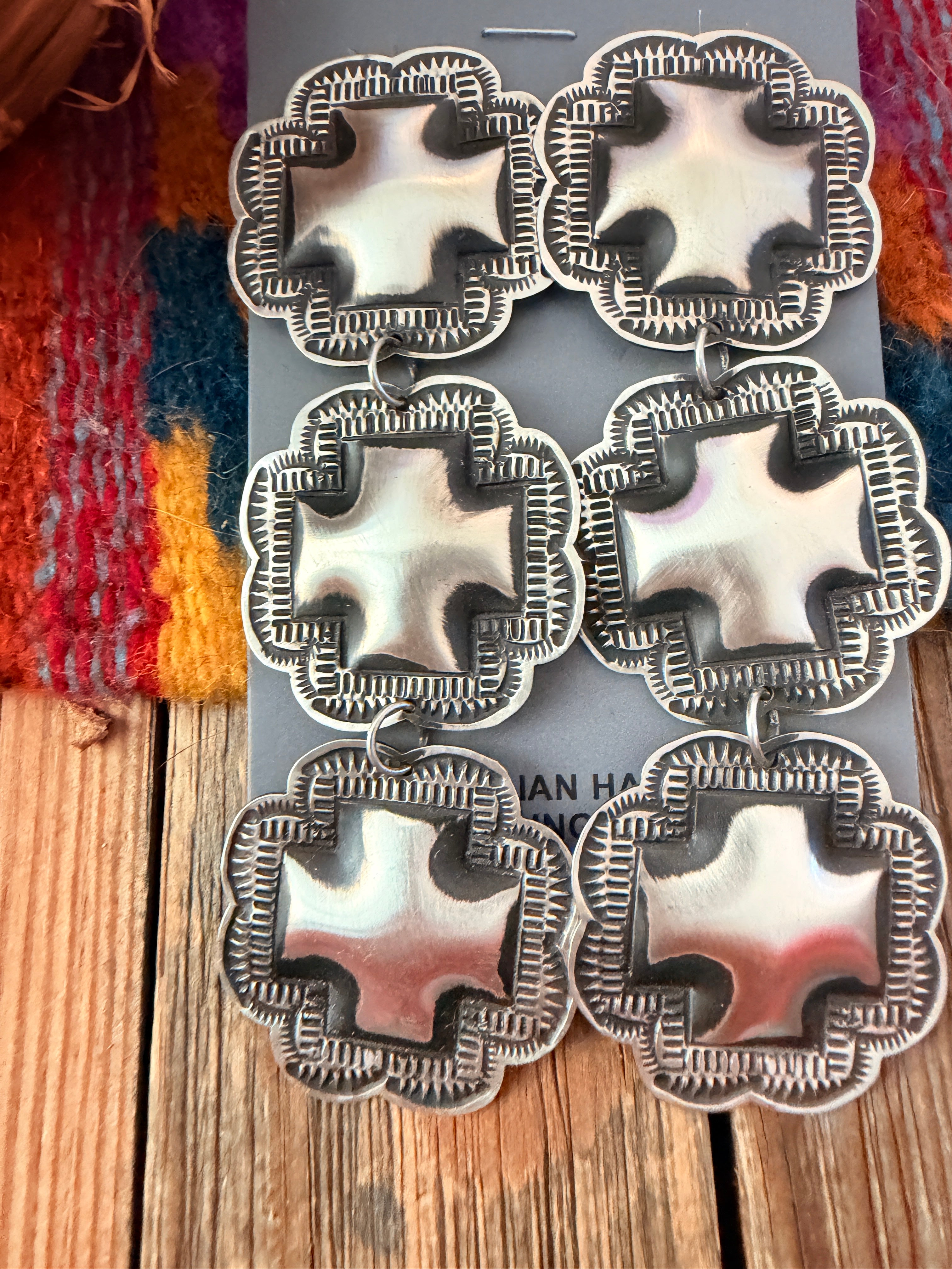 Handcrafted Sterling Silver Concho Cross Dangle Earrings by Leander Tahe
