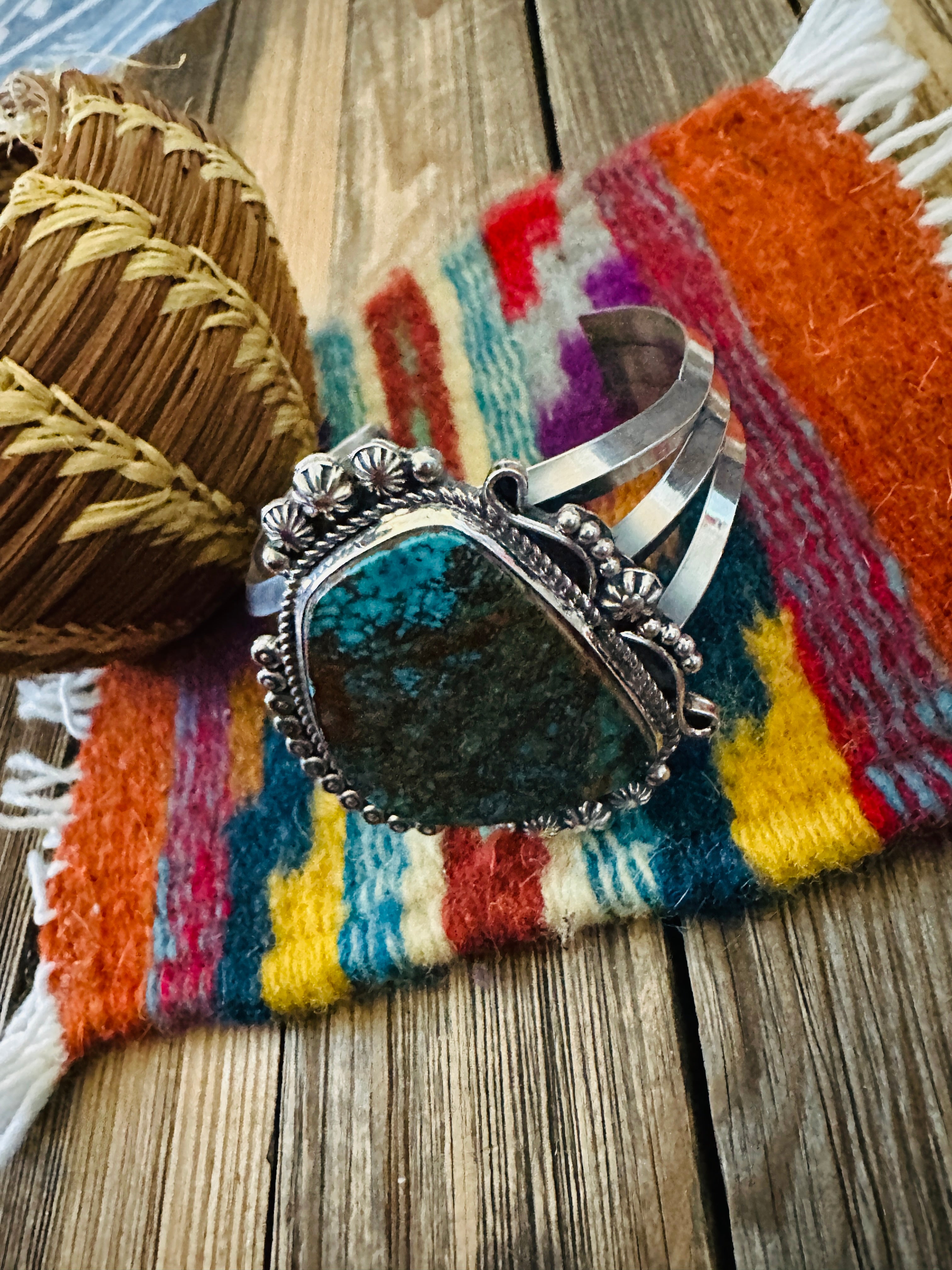 Handcrafted Royston Turquoise & Sterling Silver Cuff Bracelet by Rosella Paxson