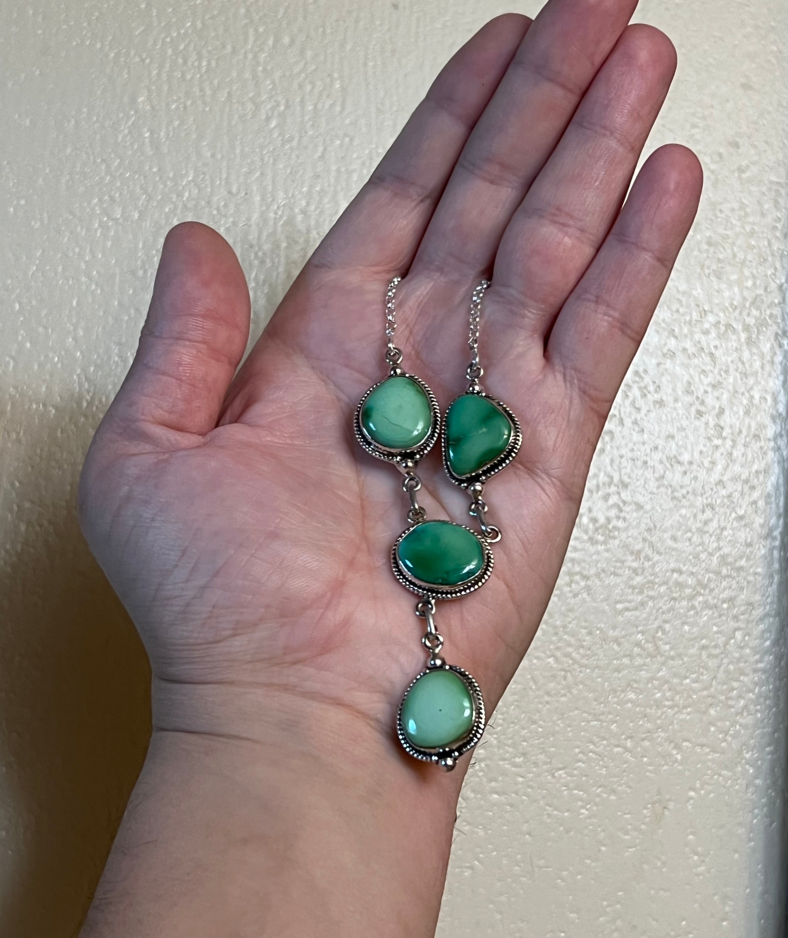 Handmade Emerald Valley Turquoise Drop Sterling Silver Necklace