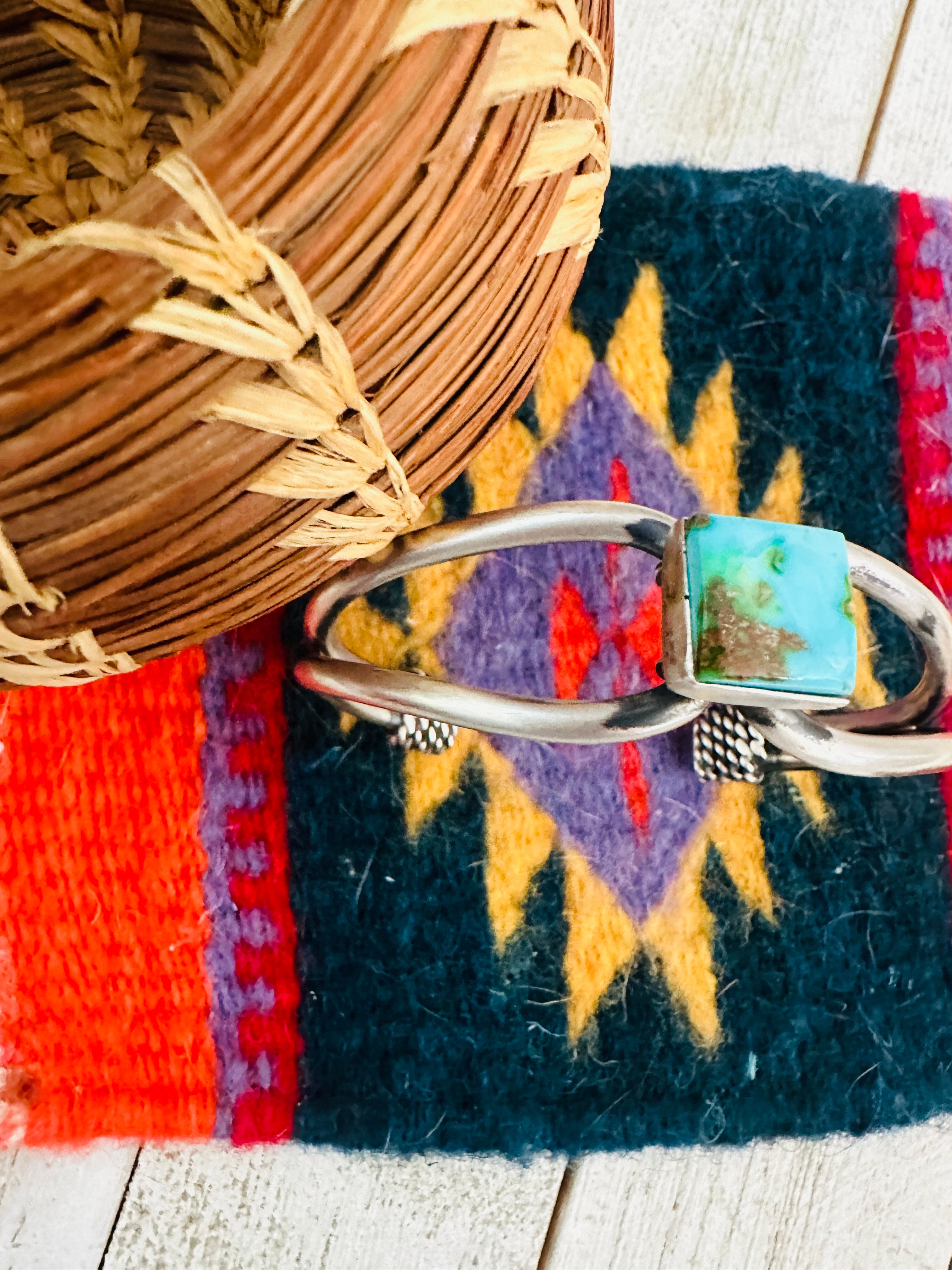 Navajo Sonoran Gold Turquoise & Sterling Silver Cuff Bracelet