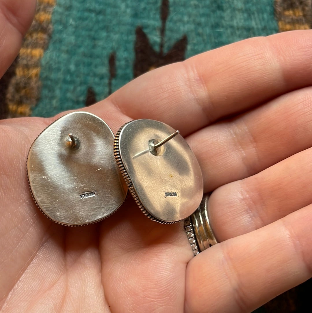 Navajo Sterling Silver & Rhodochrosite Stone Post Earrings