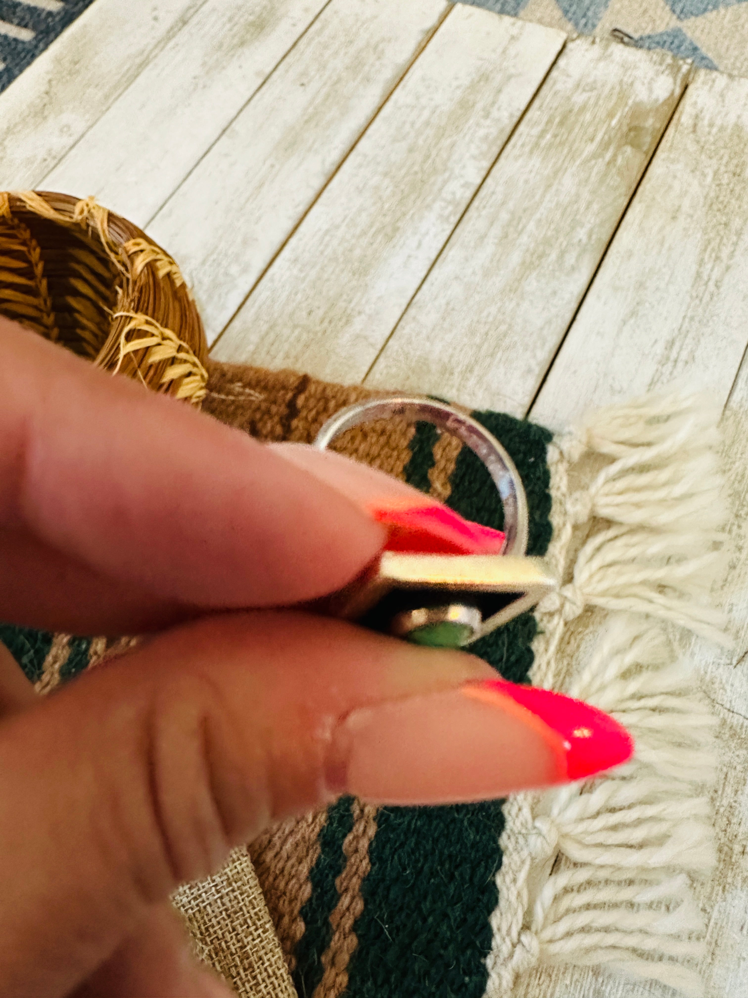 Handcrafted Old Pawn Sterling Silver & Turquoise Ring Size 6.25