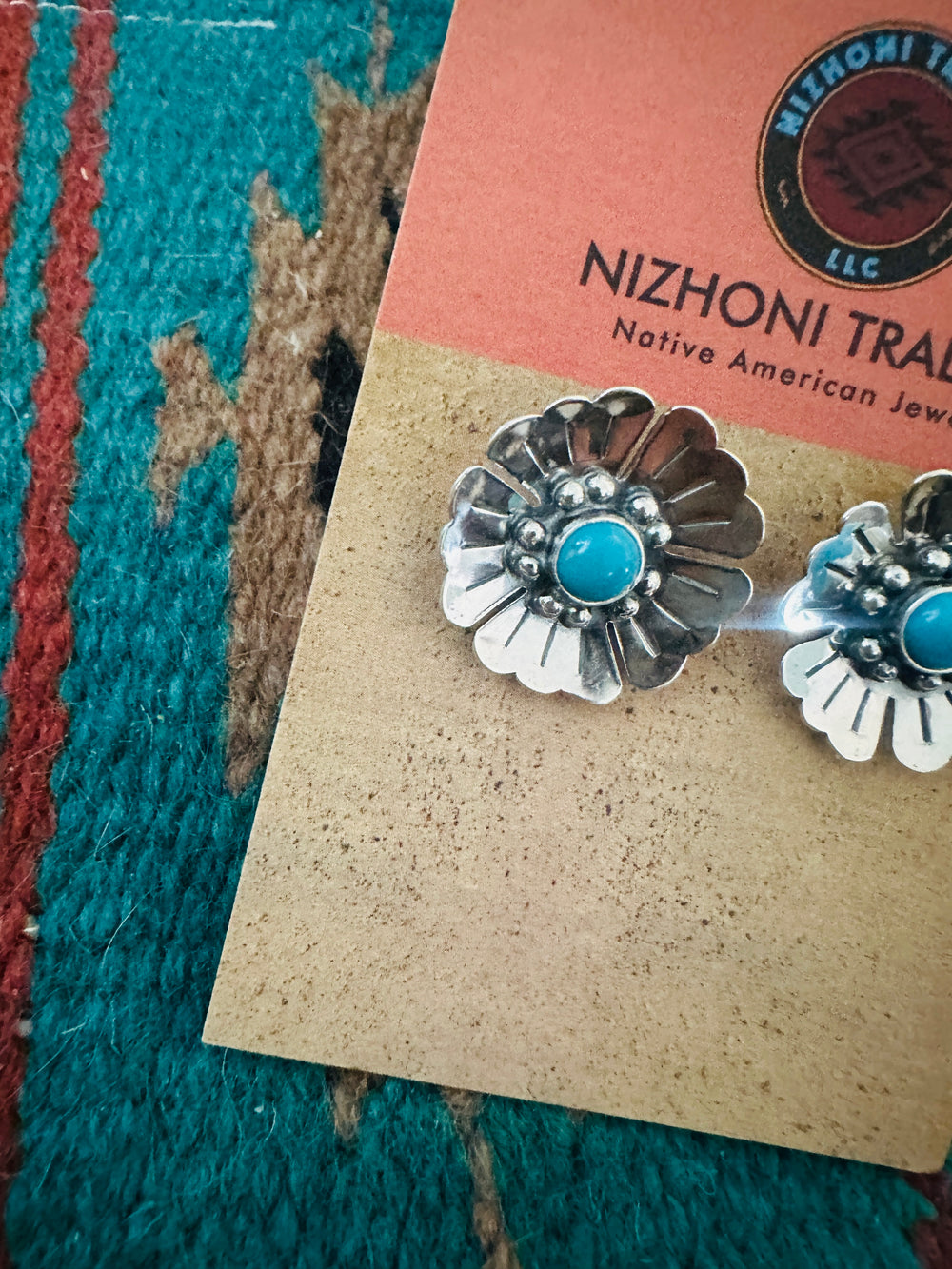 Sterling Silver & Turquoise Flower Stud Earrings
