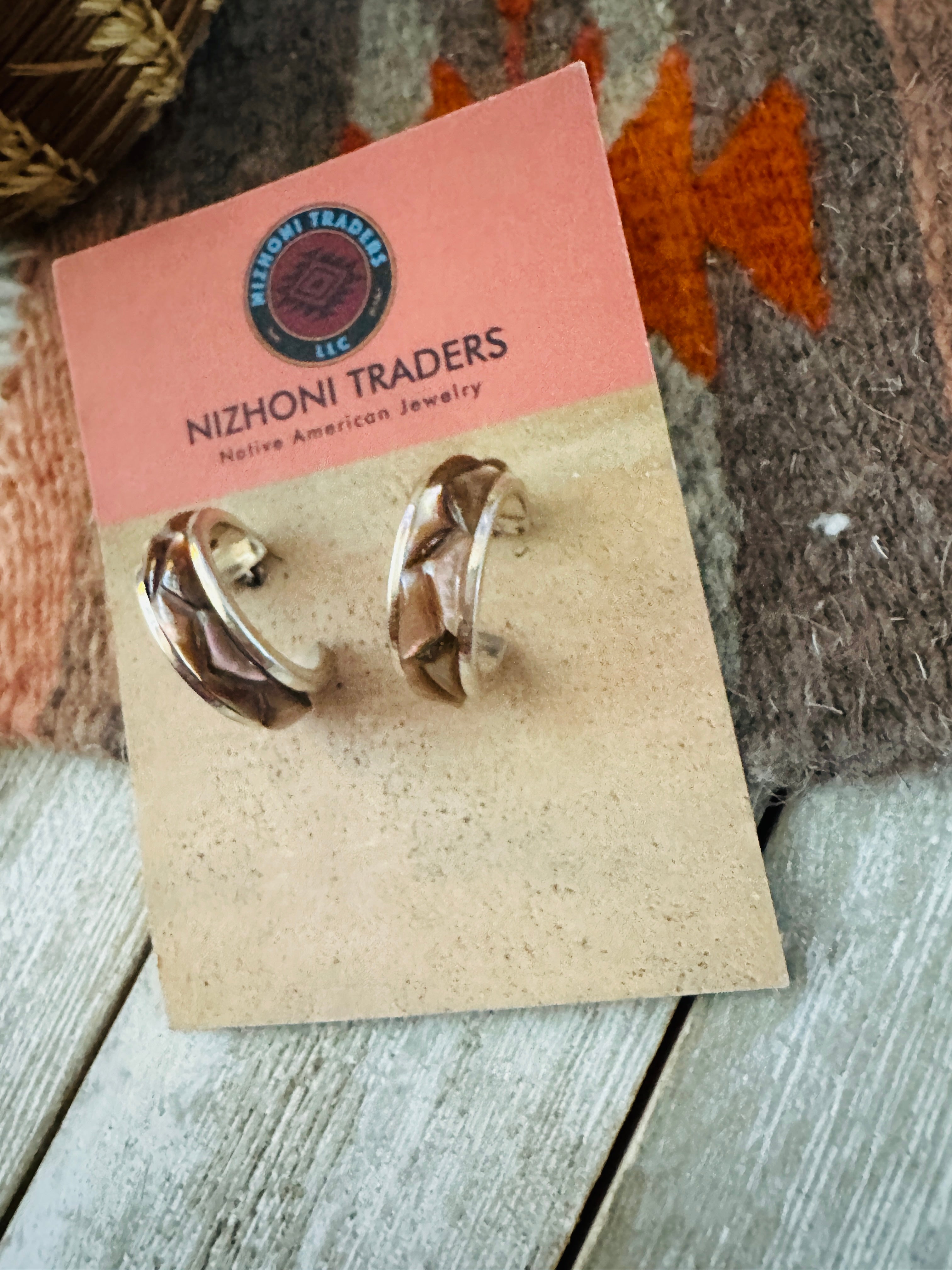 Handcrafted Mother of Pearl & Sterling Silver Hoop Earrings