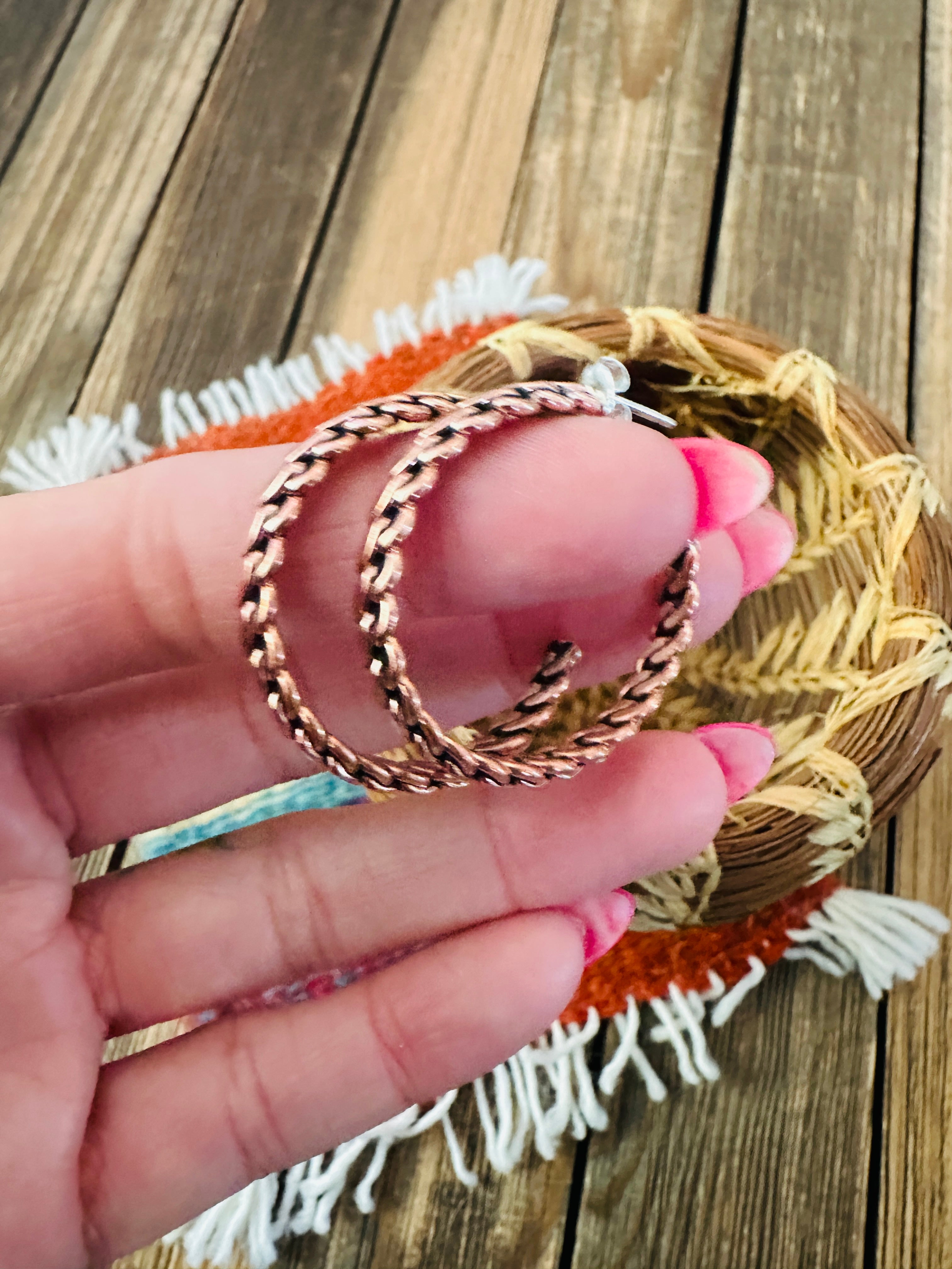 Handcrafted Twisted Copper Hoop Earrings