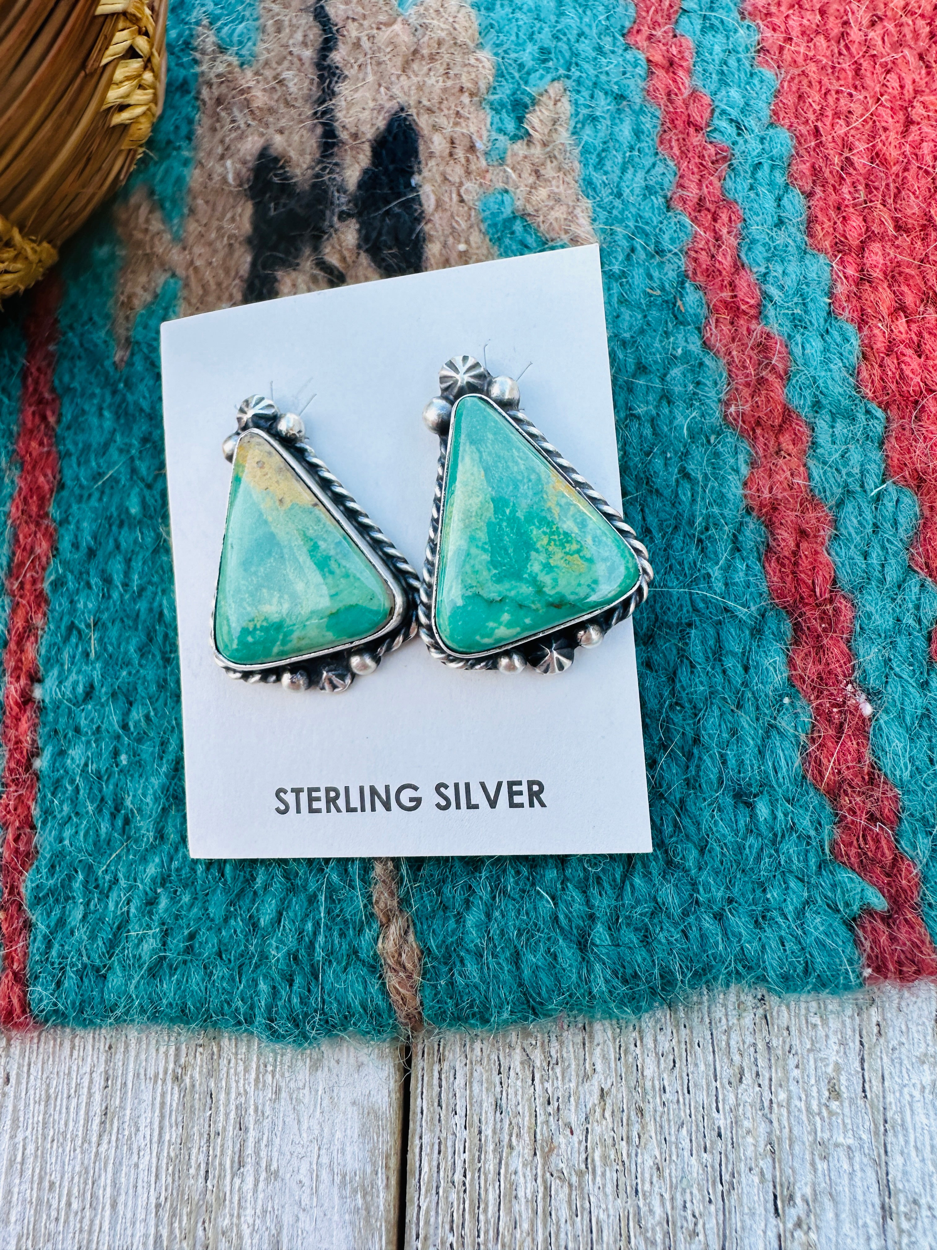 Handcrafted Kingman Turquoise & Sterling Silver Post Earrings