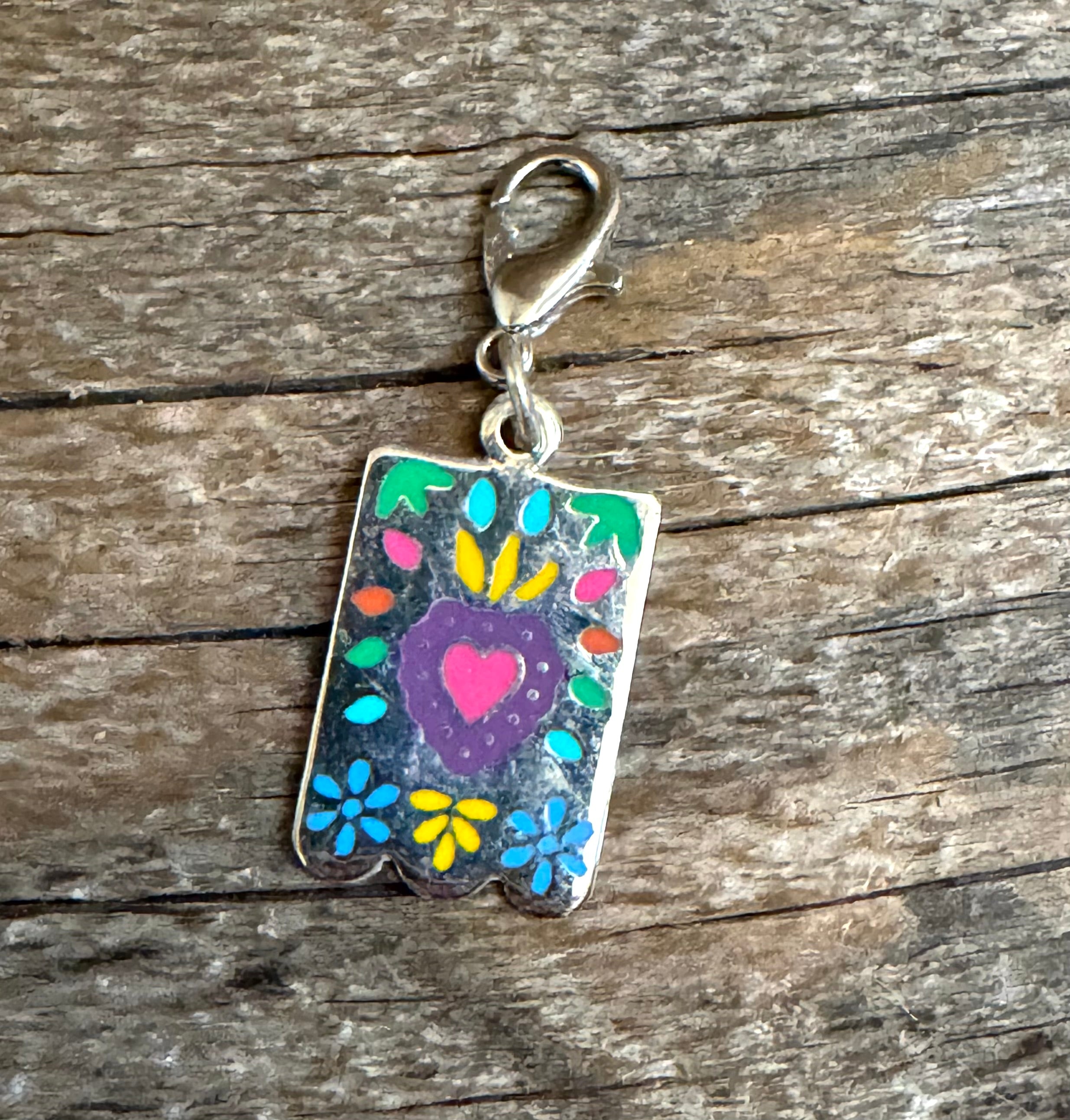 Multicolored Heart PostCard Sterling Silver Charm