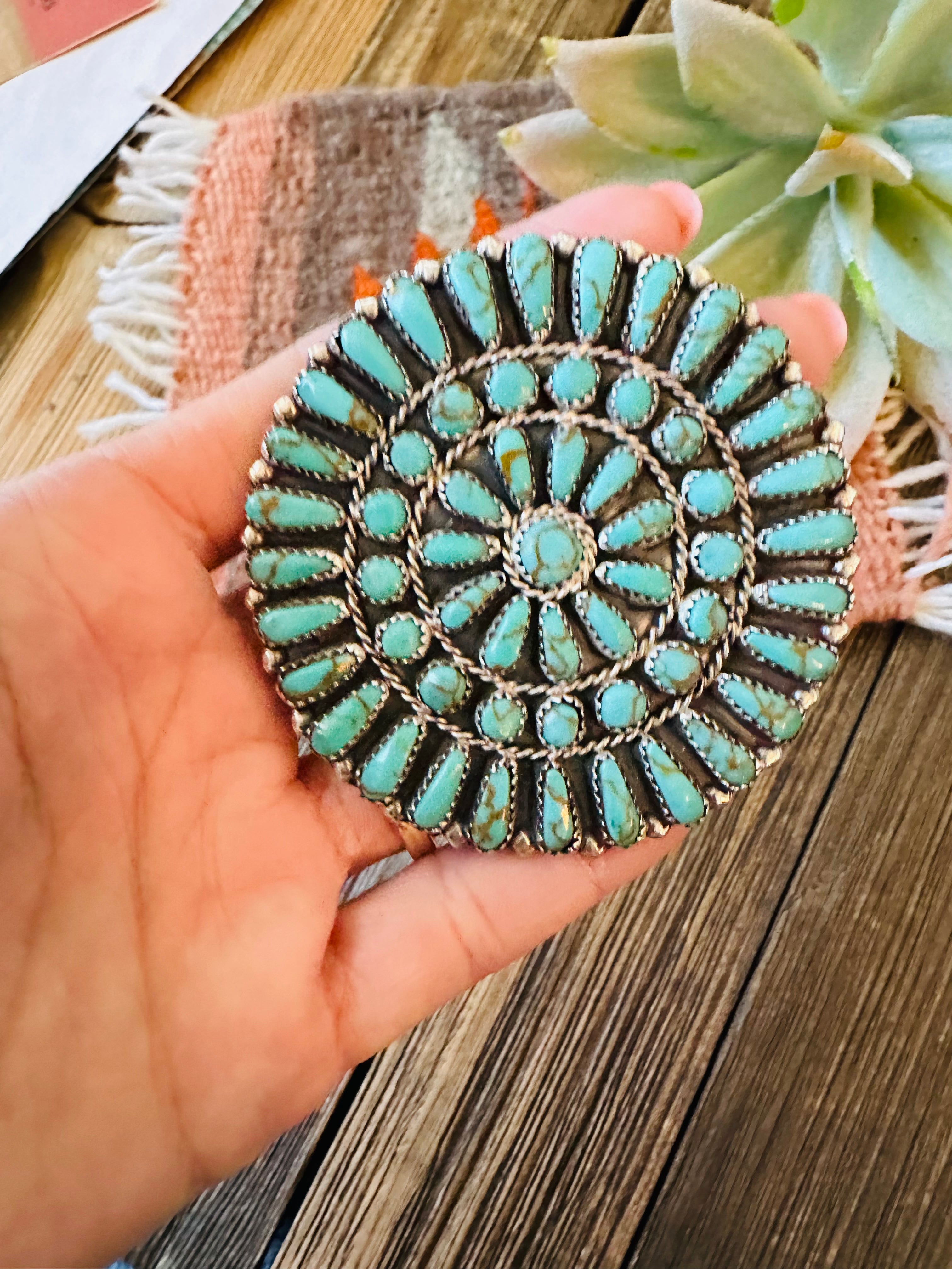 Navajo Sterling Silver and Turquoise Cluster Brooch