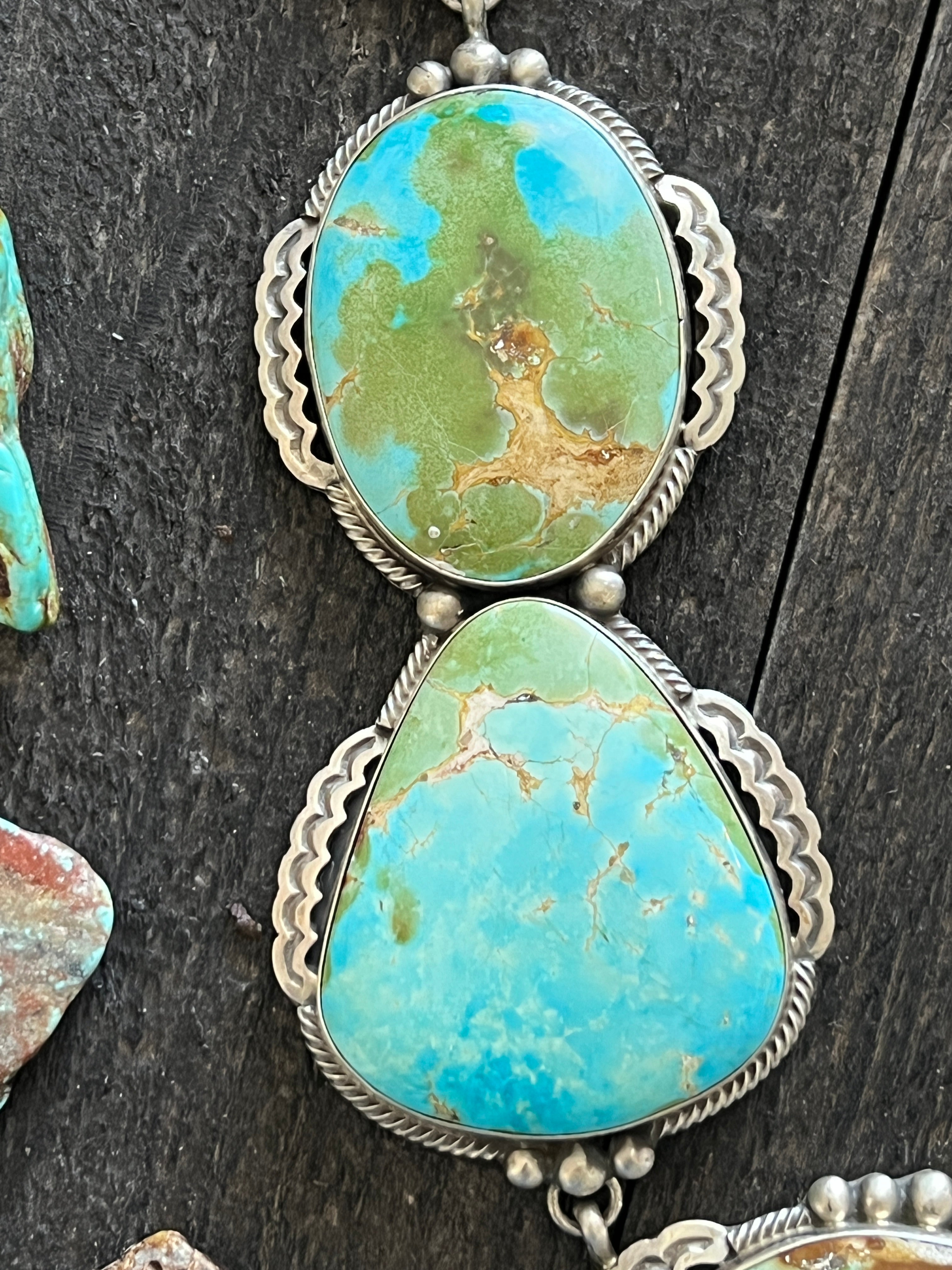 Massive Navajo Sterling Silver and Sonoran Mountain Turquoise Statement Necklace with Earrings by Talila Benally