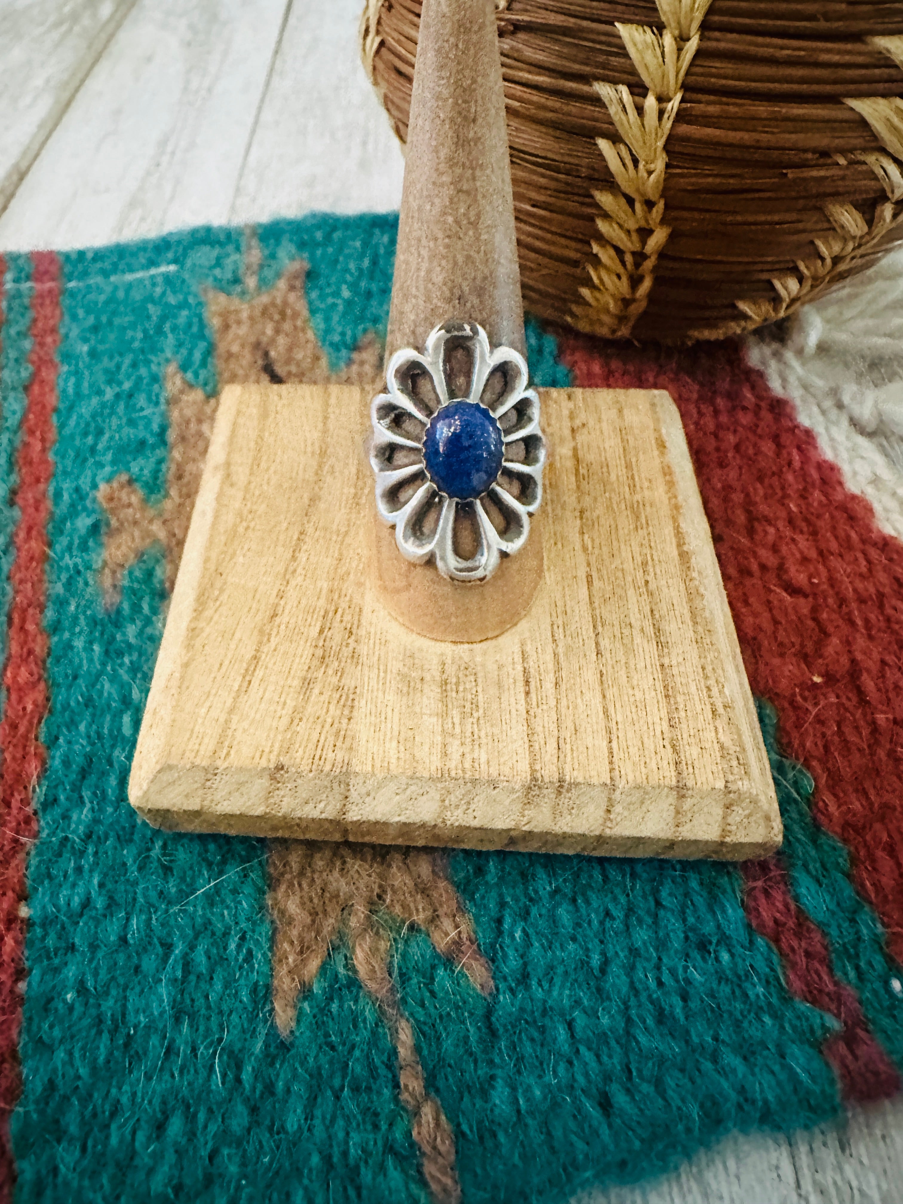 Navajo Sterling Silver & Lapis Flower Ring