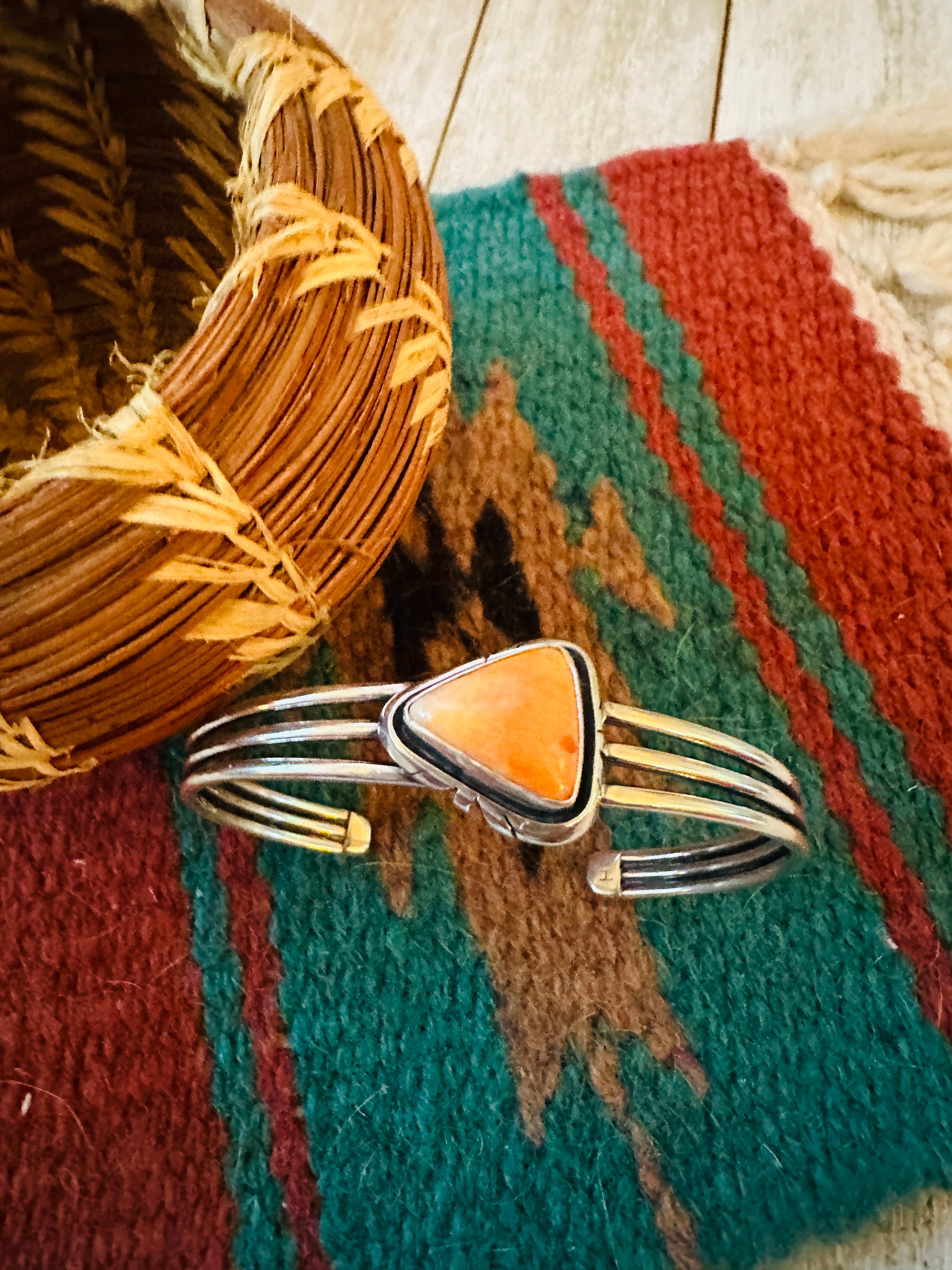 Handcrafted Orange Spiny & Sterling Silver Cuff Bracelet