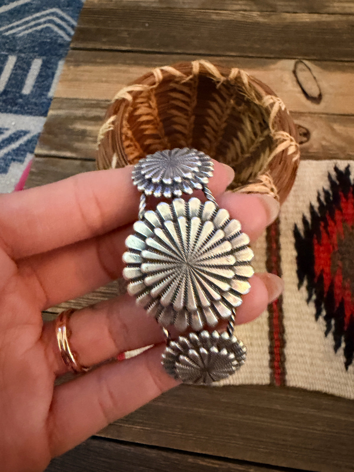 Handcrafted Sterling Silver Concho Cuff Bracelet by Darrell Morgan