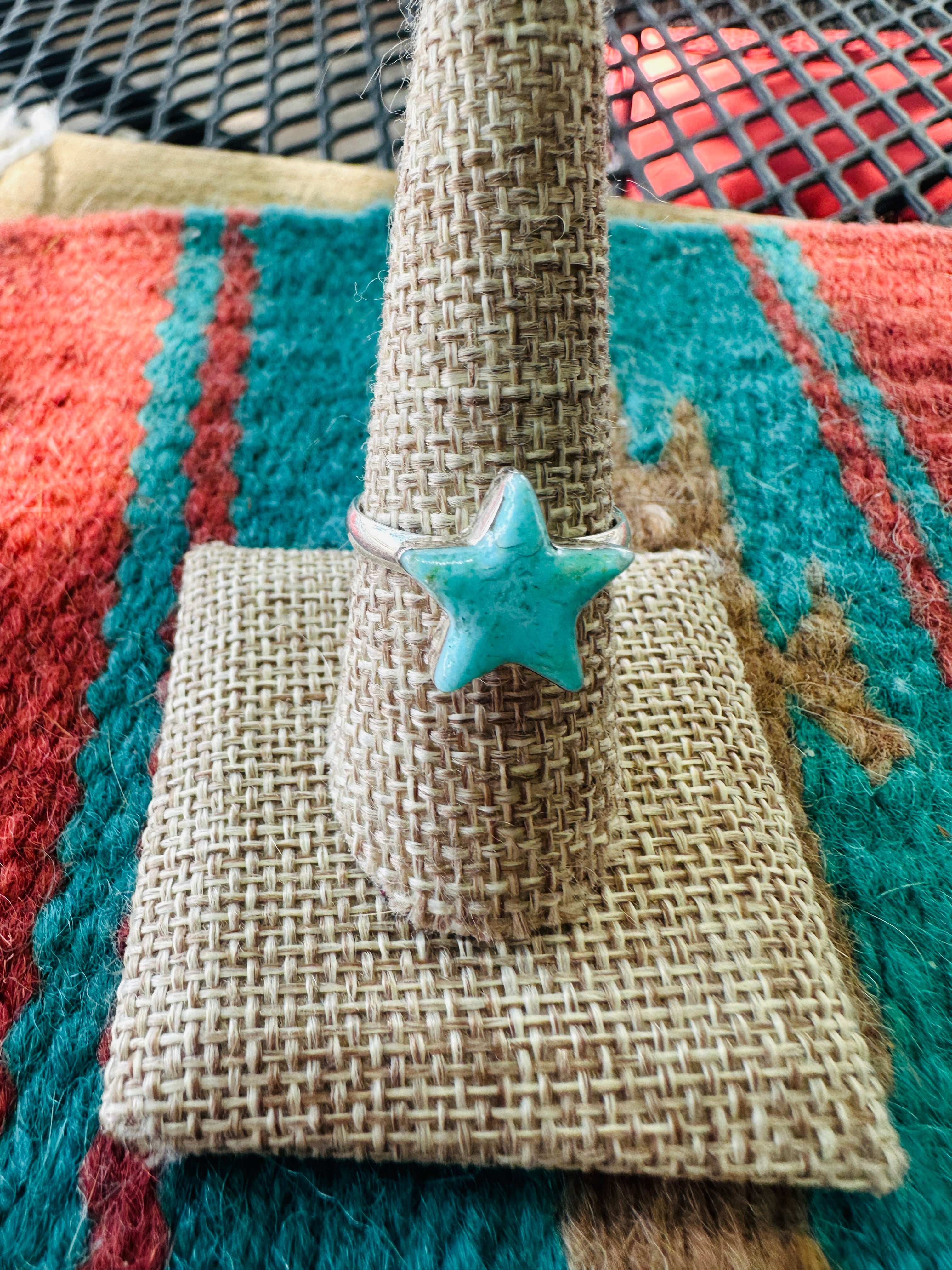 Handmade Sterling Silver &  Turquoise Adjustable Star Ring