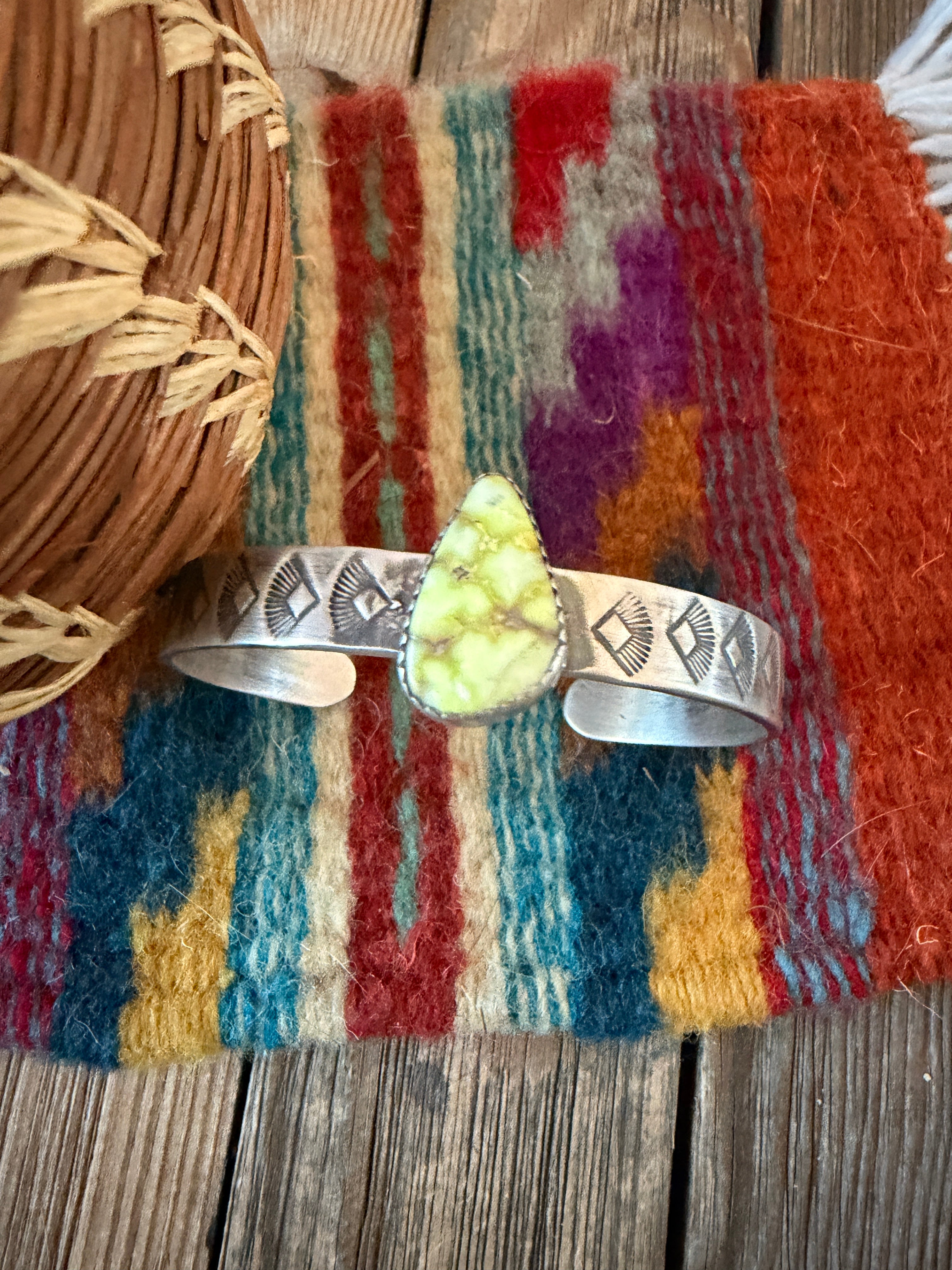 Handmade Sterling Silver and Palomino Turquoise Cuff Bracelet "Signed Nizhoni"