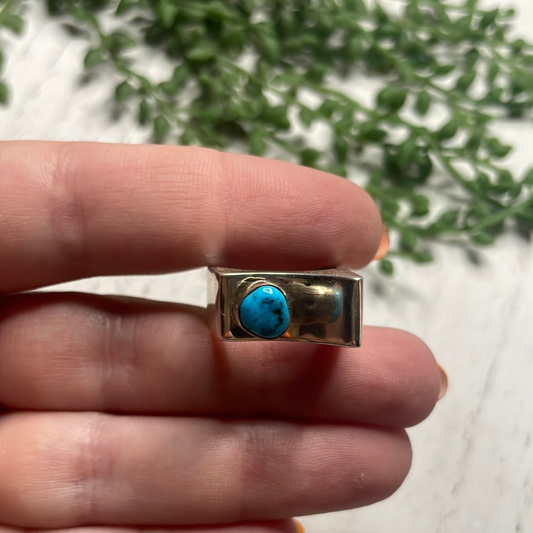 Navajo Sterling Silver Single Stone Turquoise Dome Ring