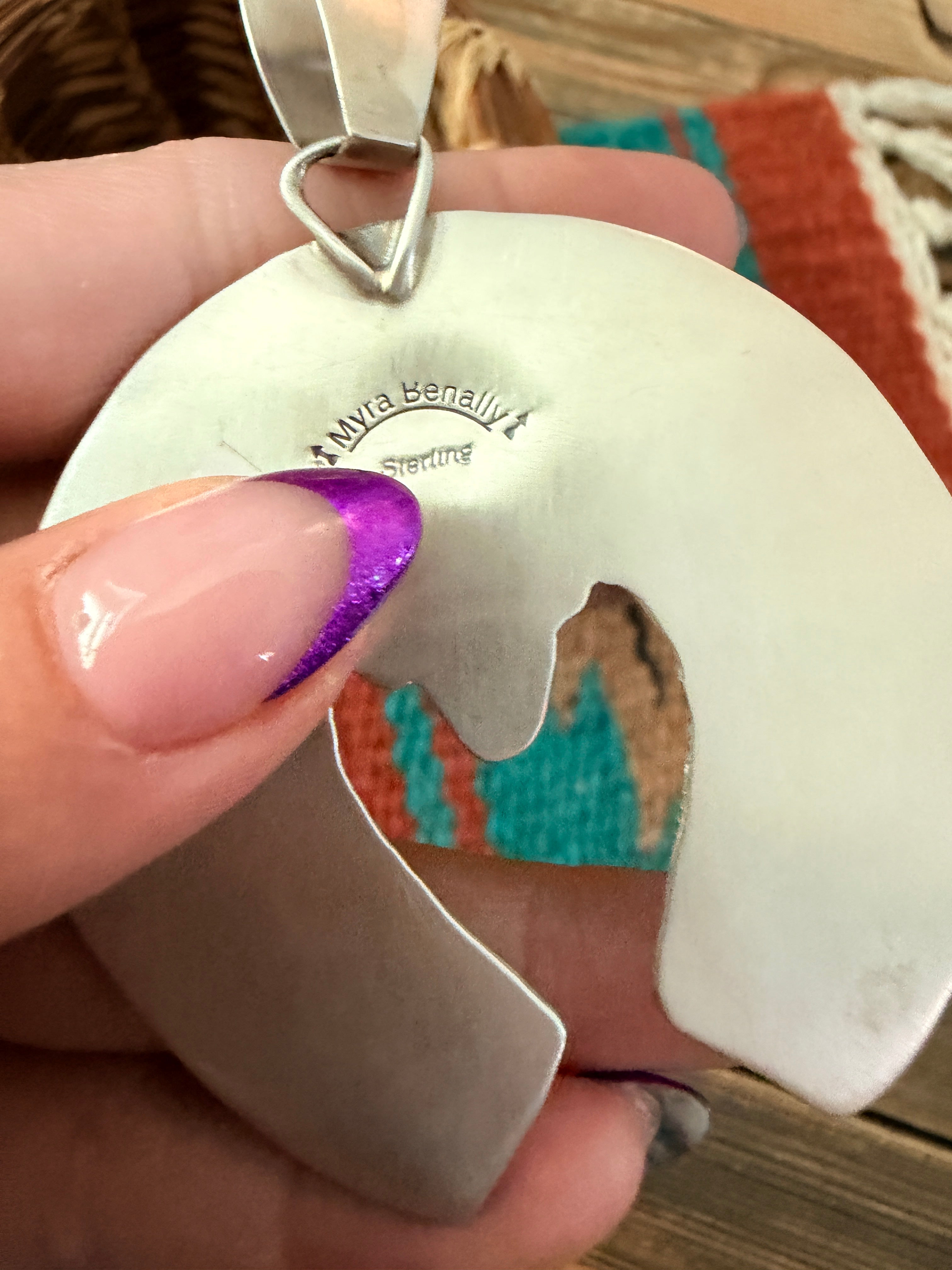 Handcrafted Sterling Silver & Sonoran Mountain Turquoise Naja Pendant by Myra Benally