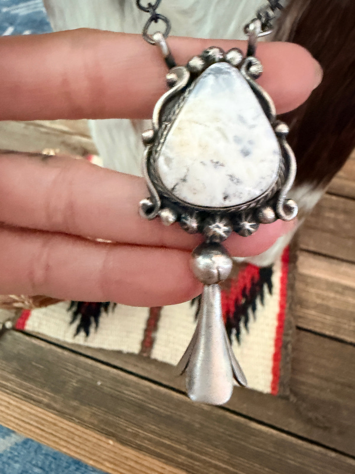 Handcrafted White Buffalo & Sterling Silver Blossom Necklace by Sheila Becenti