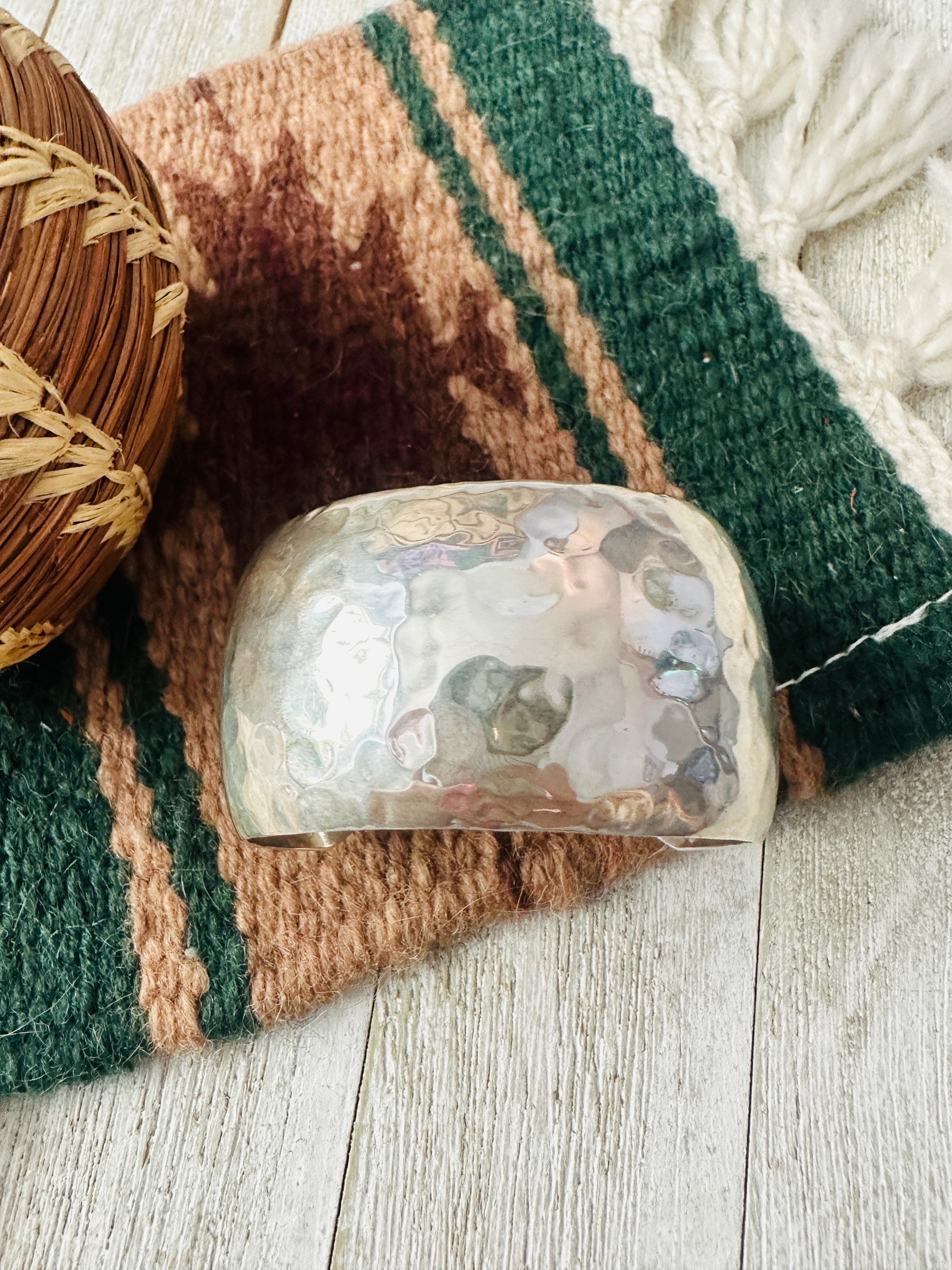 Handcrafted Old Pawn Hammered Sterling Silver Cluster Cuff Bracelet