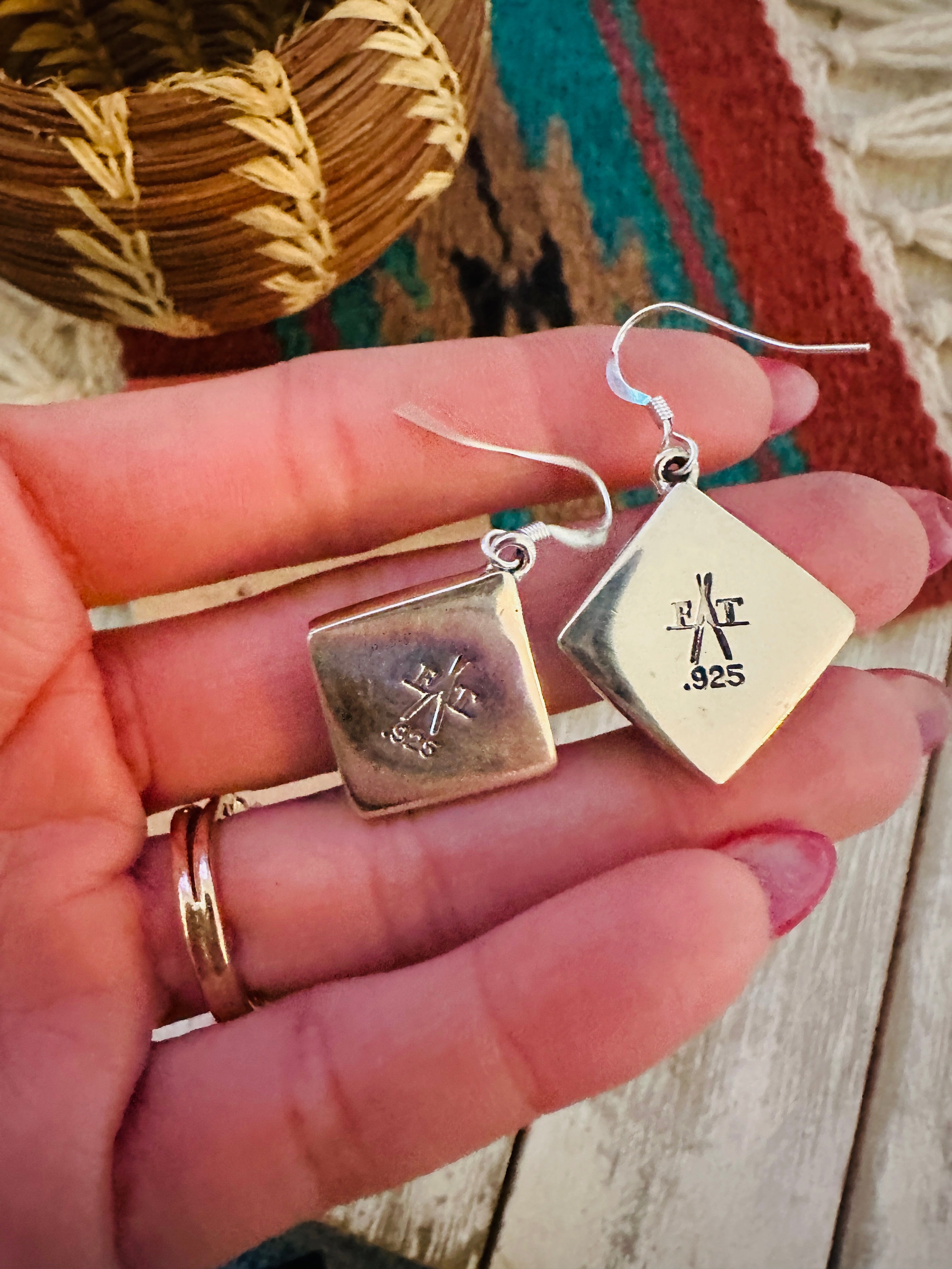 Handcrafted Turquoise & Sterling Silver Inlay Dangle Earrings