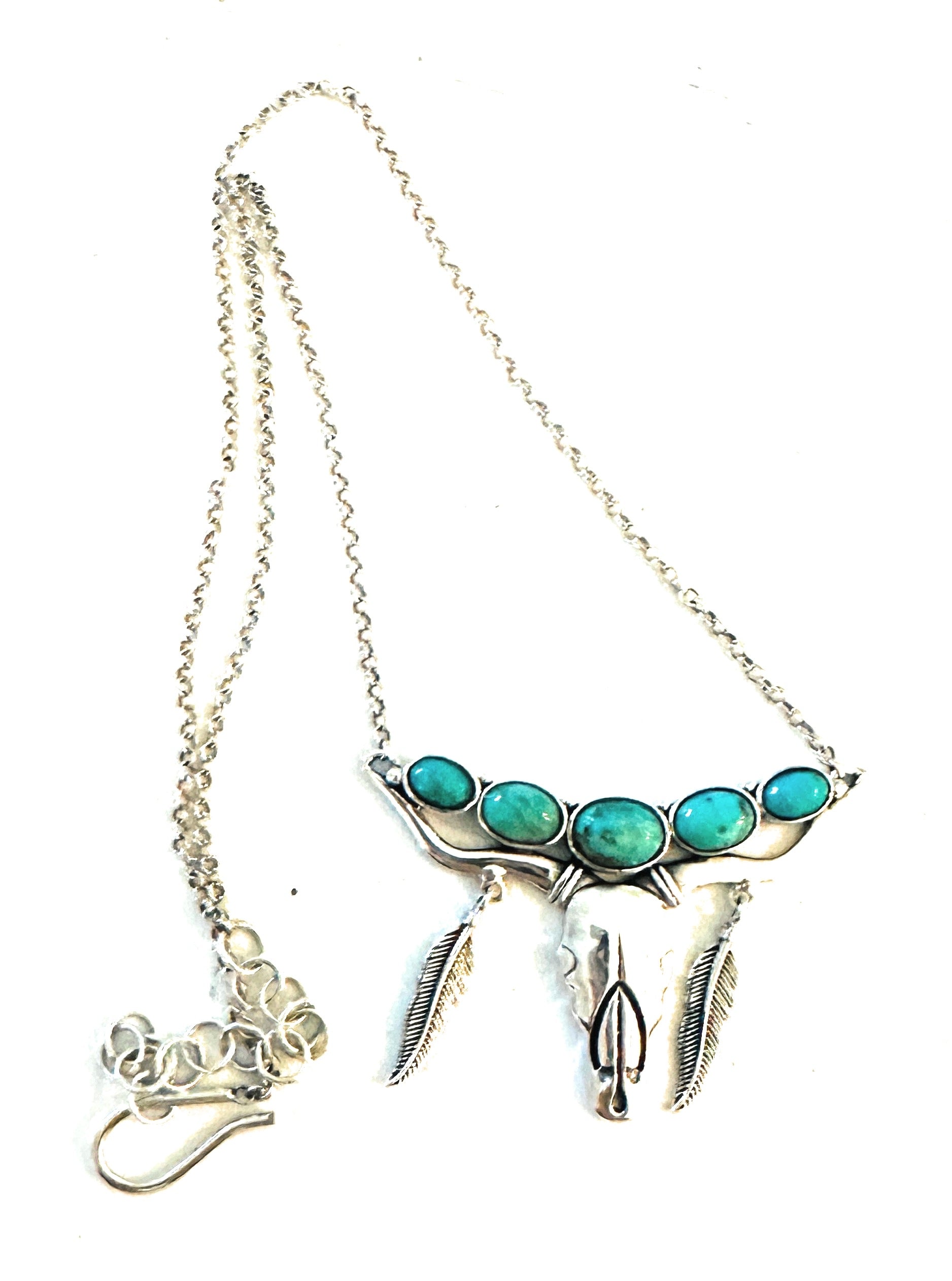 Handmade Sterling Silver & Turquoise Bullhead Necklace