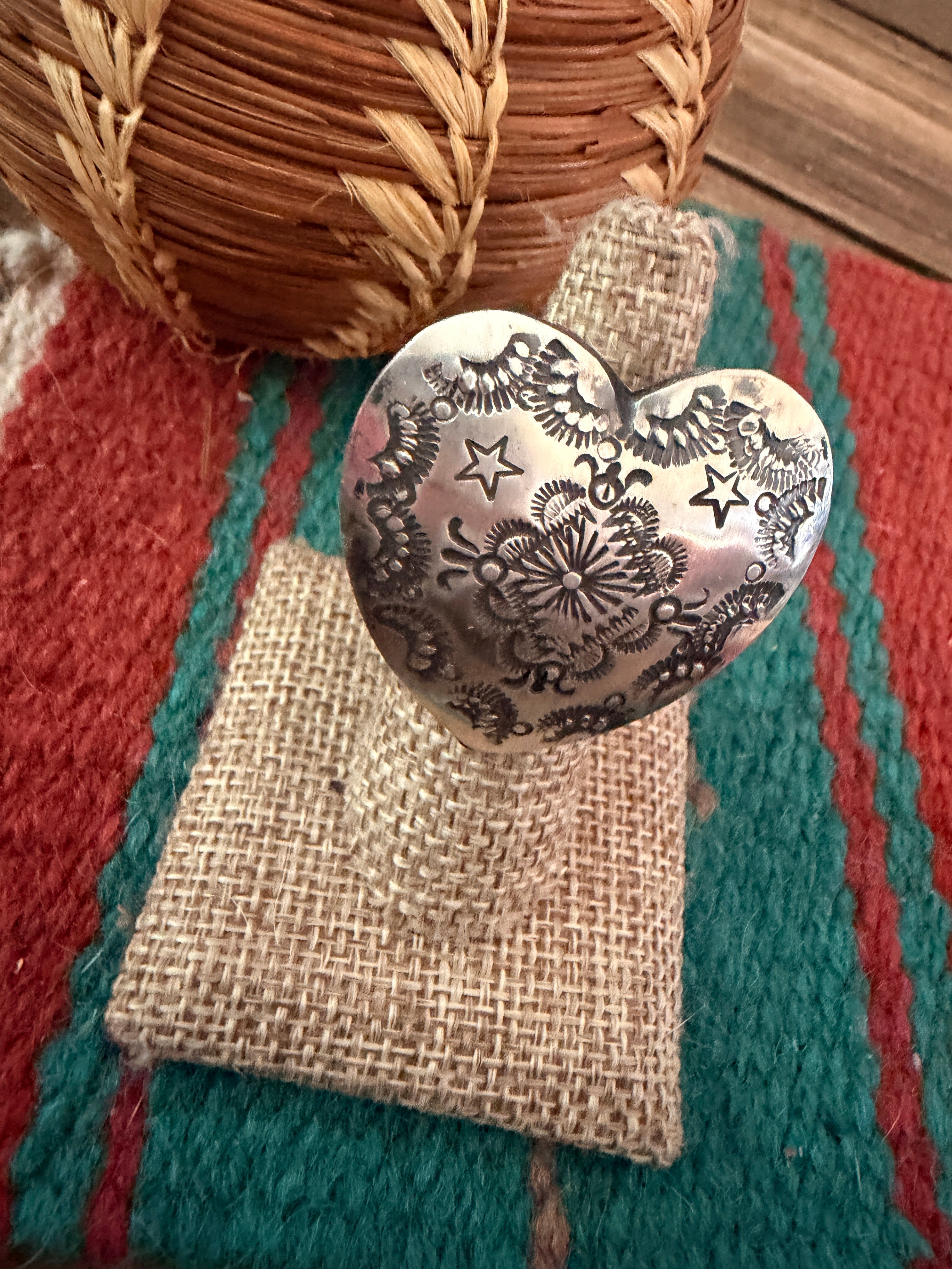 Handcrafted Sterling Silver Adjustable Heart Concho Ring by Vincent Platero