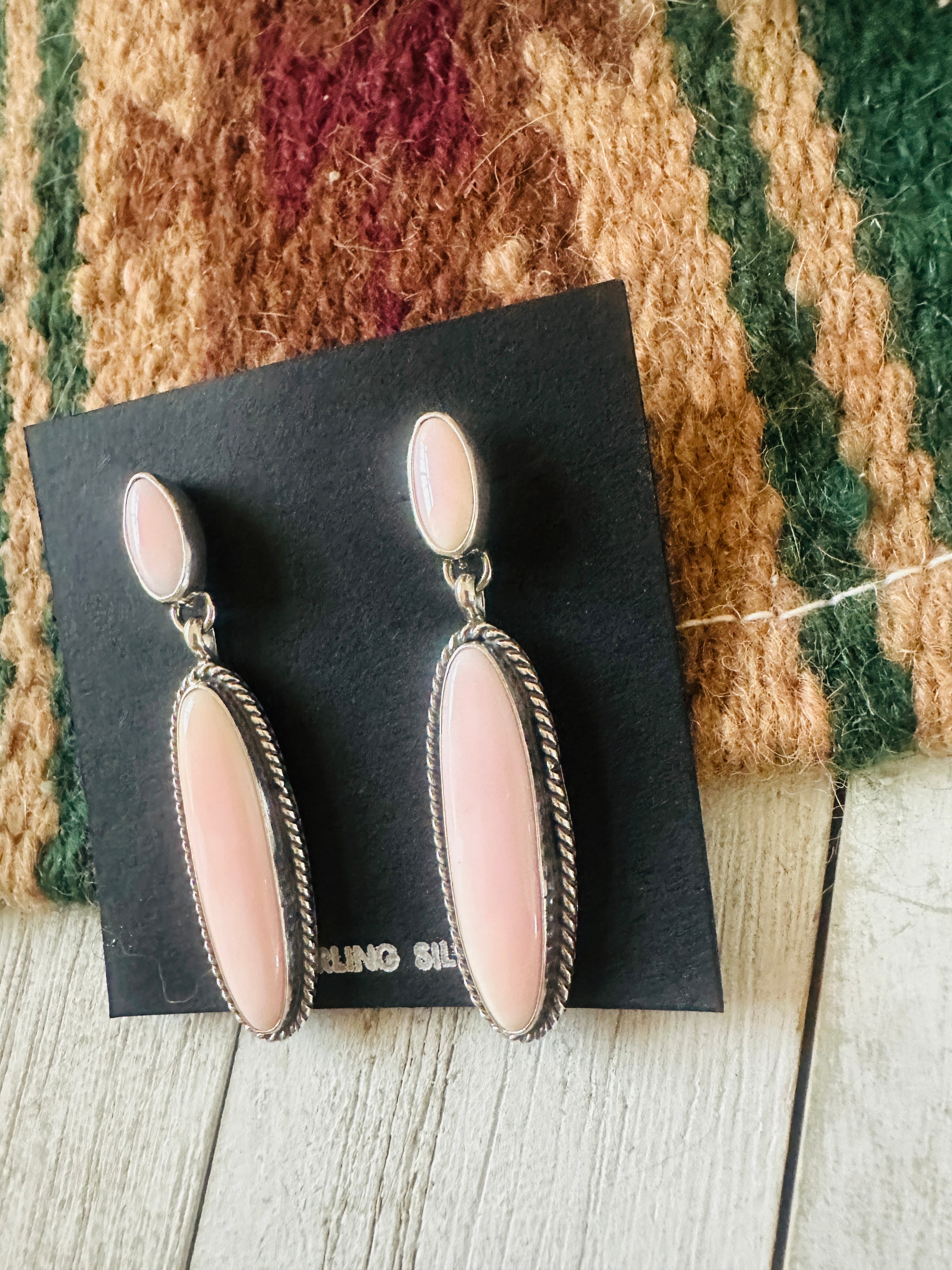 Navajo Sterling Silver & Queen Pink Conch Dangle Earrings