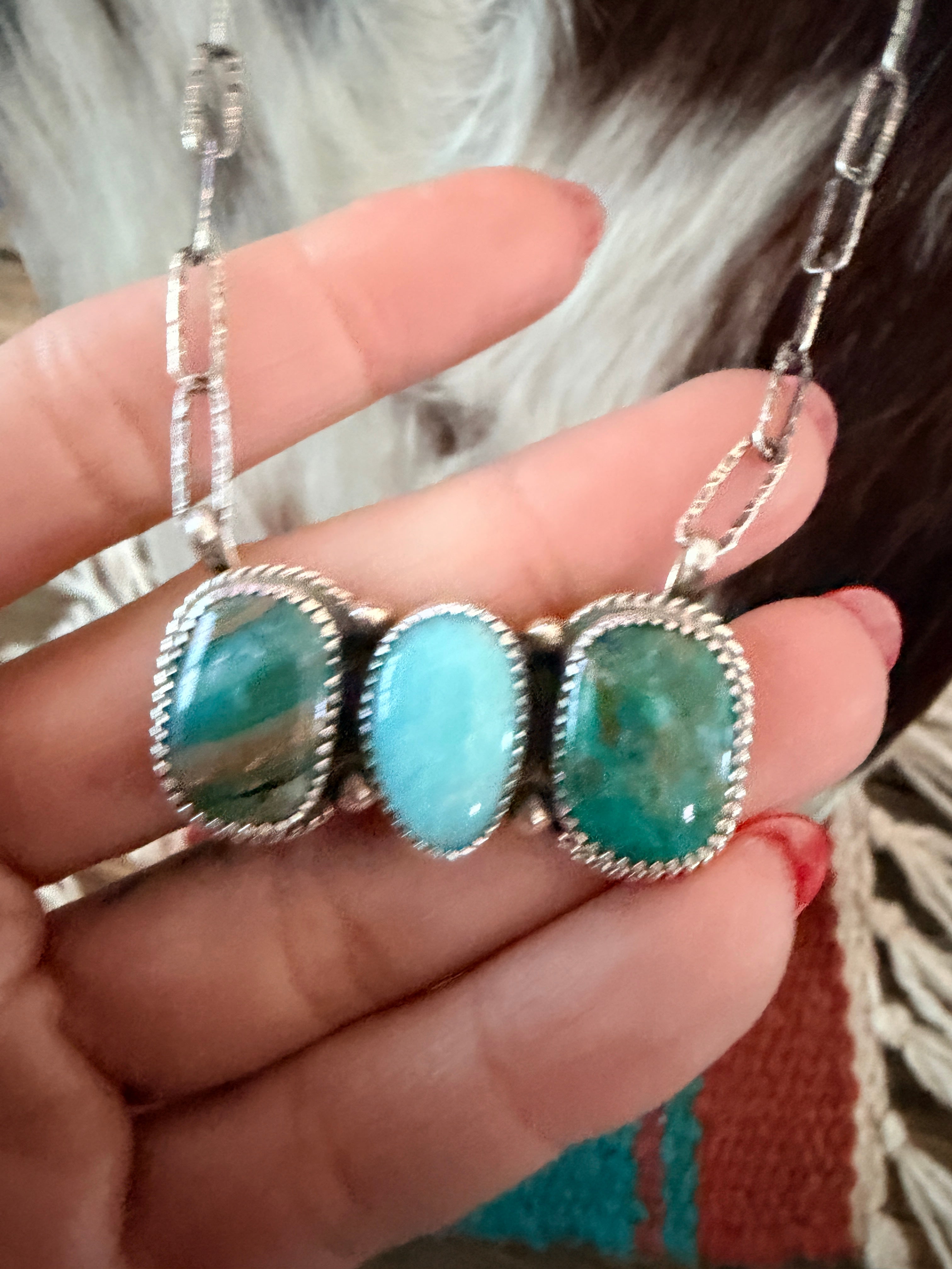 Handmade Sterling Silver, Peruvian Opal and Turquoise Necklace