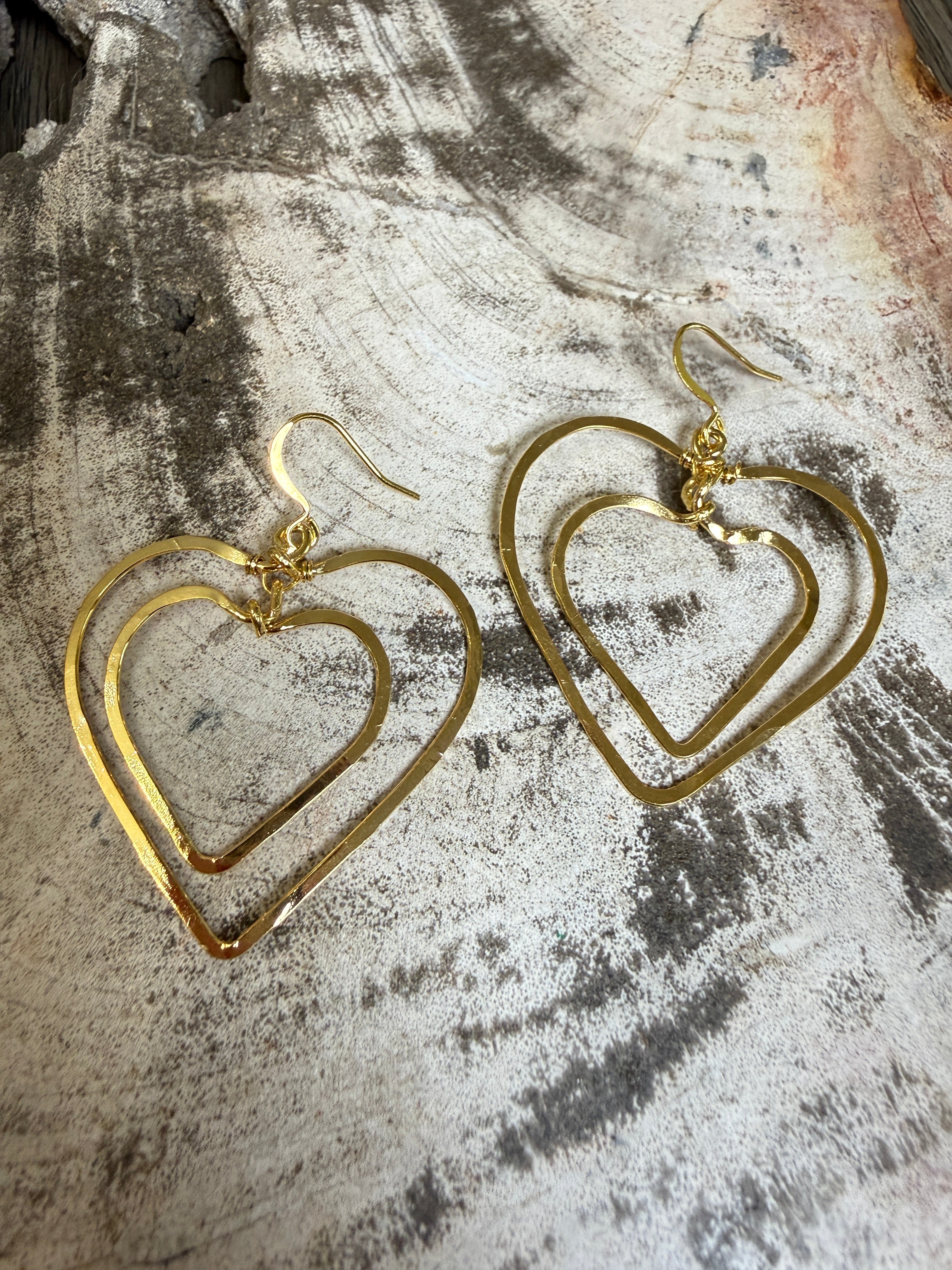 “The Golden Collection” GOLD DOUBLE HEART Handmade Gold Plated Earrings