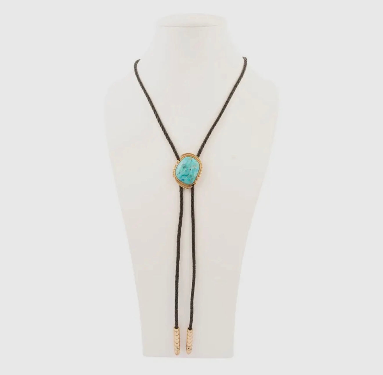 “The Golden Collection” Gold Plated Sterling Silver & Turquoise Leather Bolo Tie