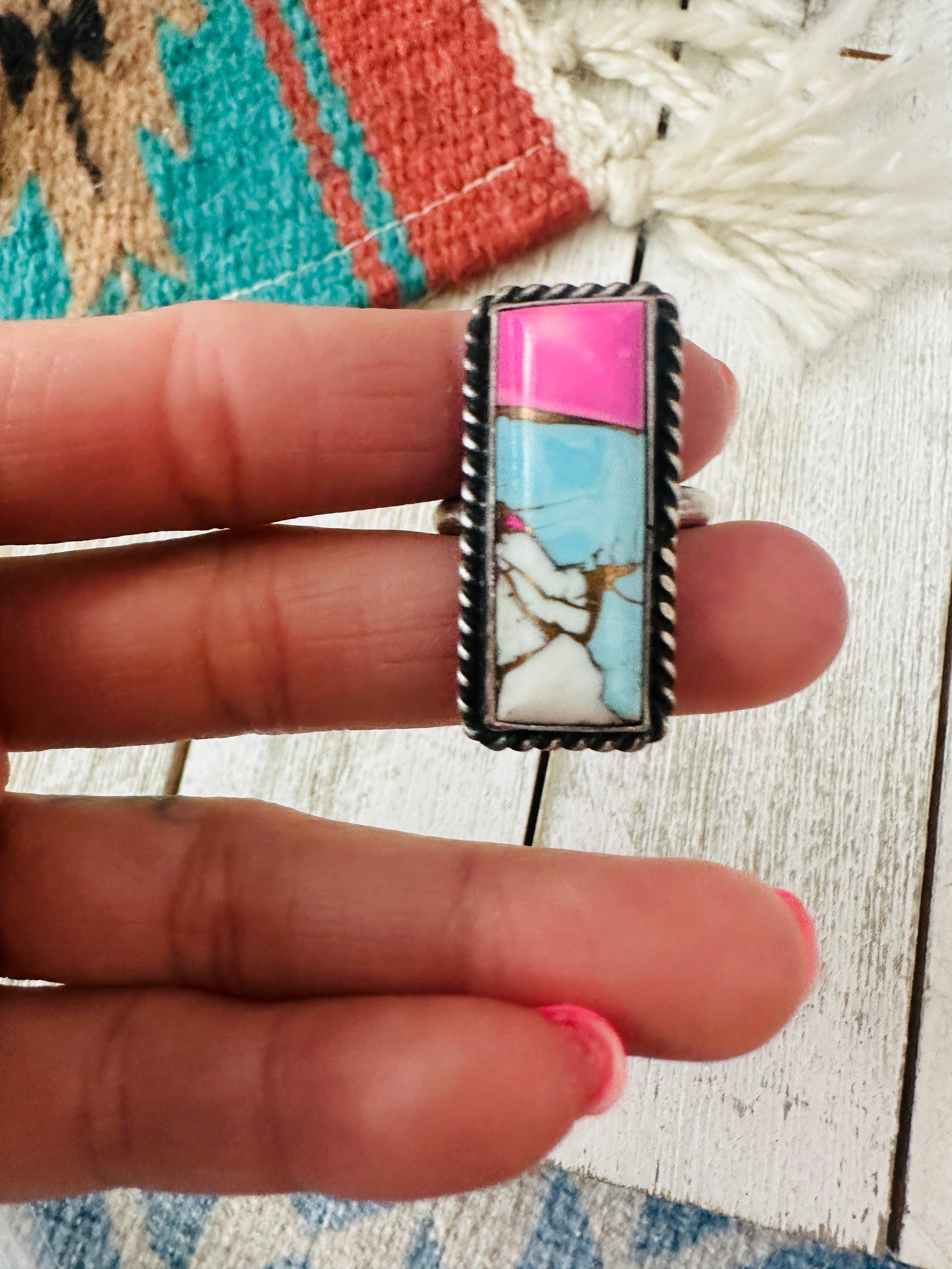 Handcrafted Sterling Silver & Cotton Candy Adjustable Ring