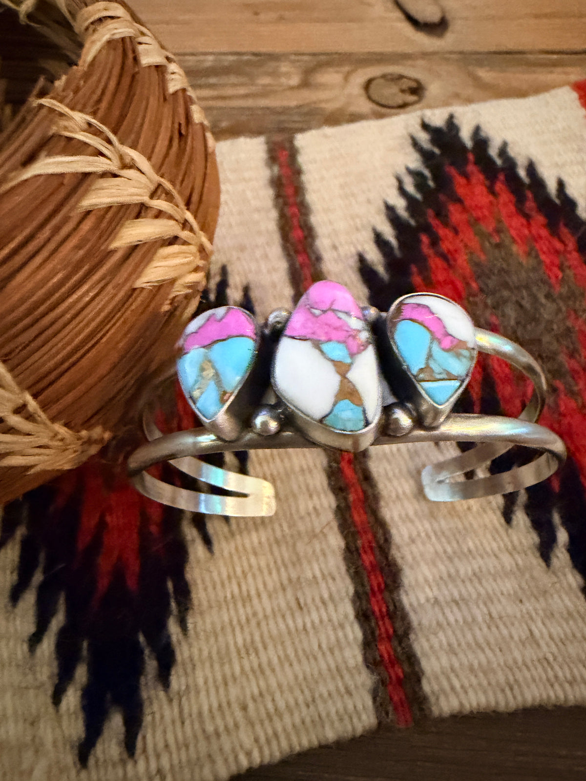 Handcrafted Cotton Candy & Sterling Silver Cuff Bracelet by Augustine Largo